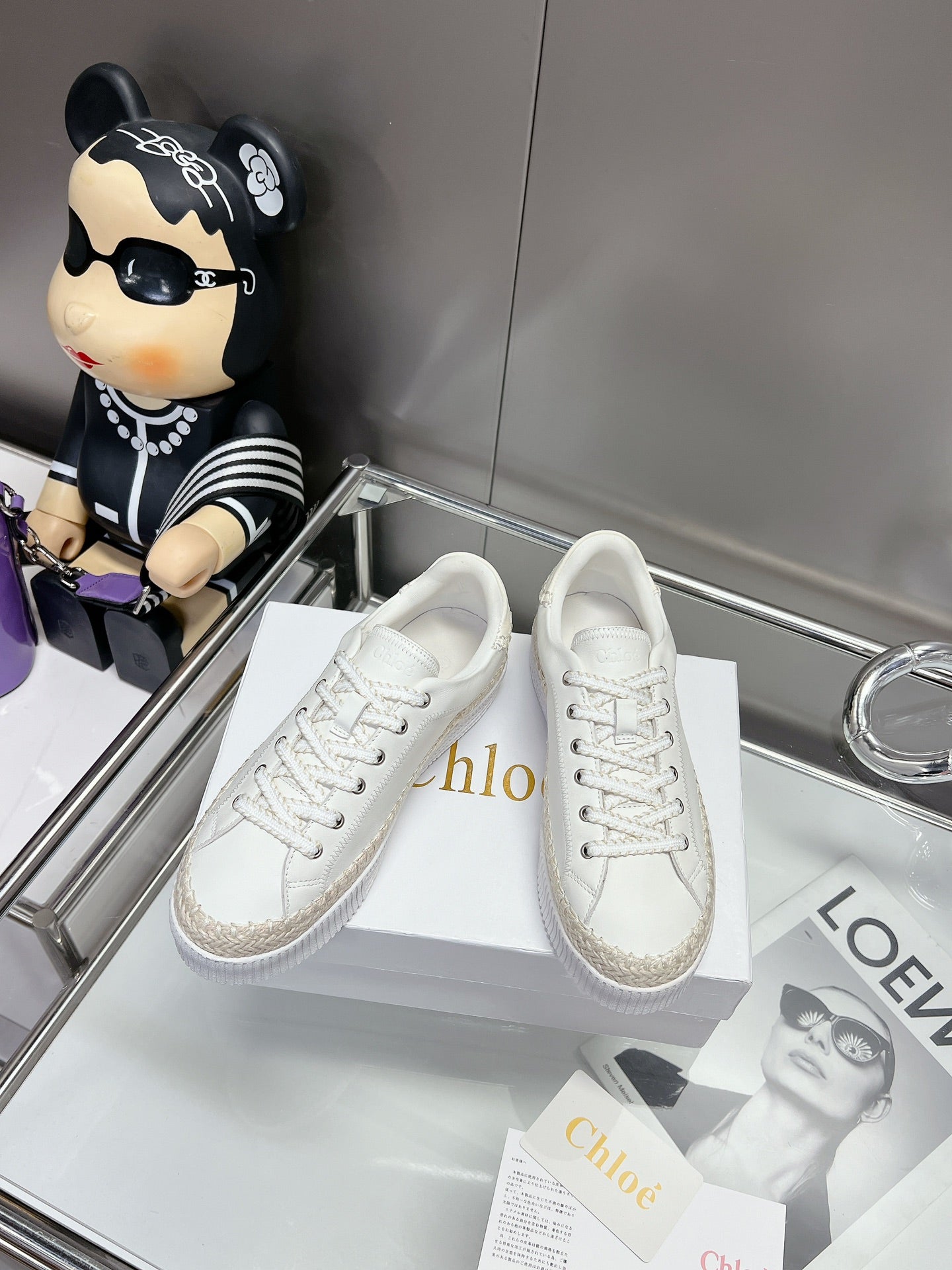 CHLOÉ TELMA LACE-UP SNEAKER IN WHITE LAMBSKIN AND RAFFIA