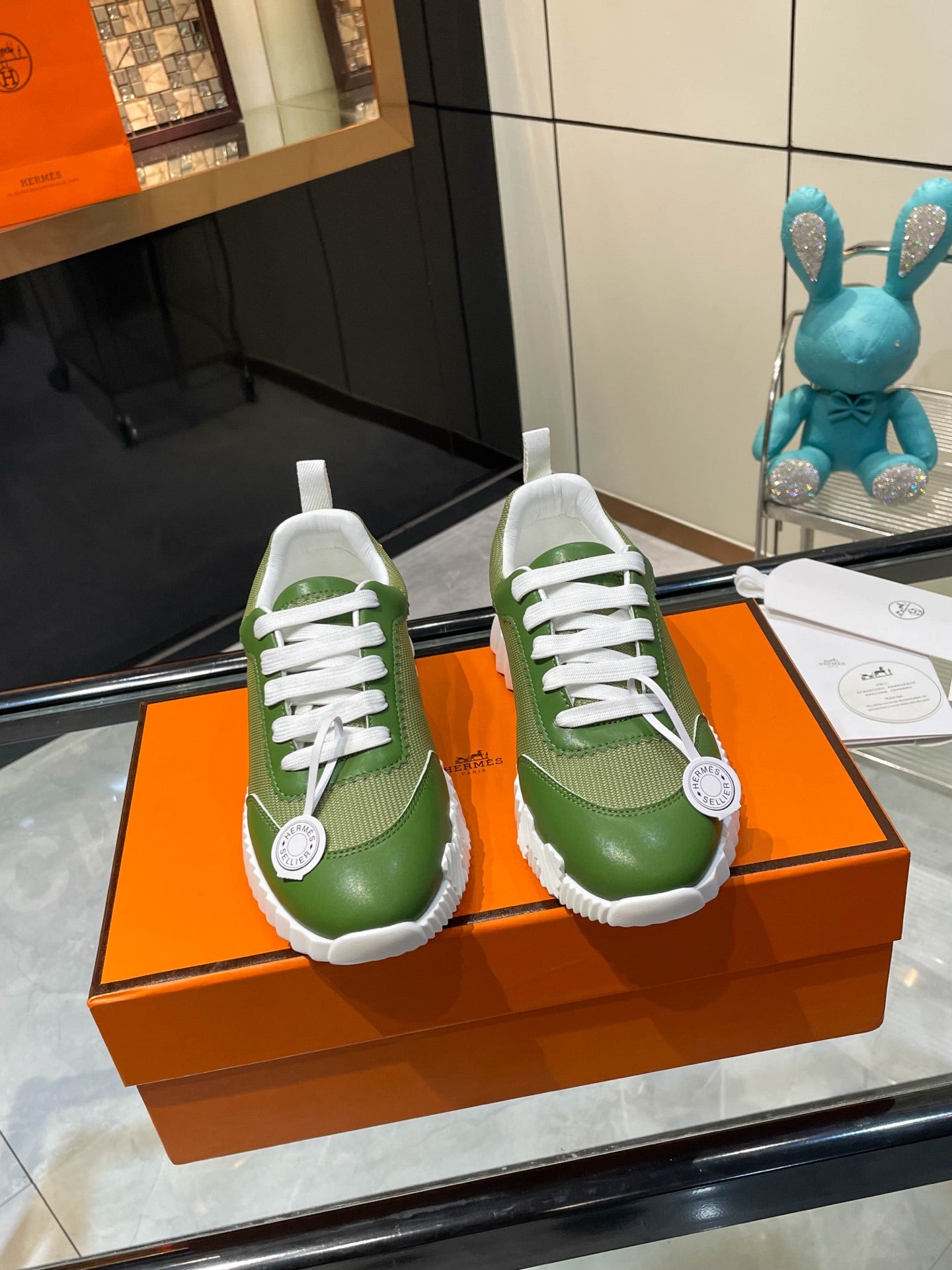 HM Bouncing Sneakers Green Mesh and Sport Goatskin 531342