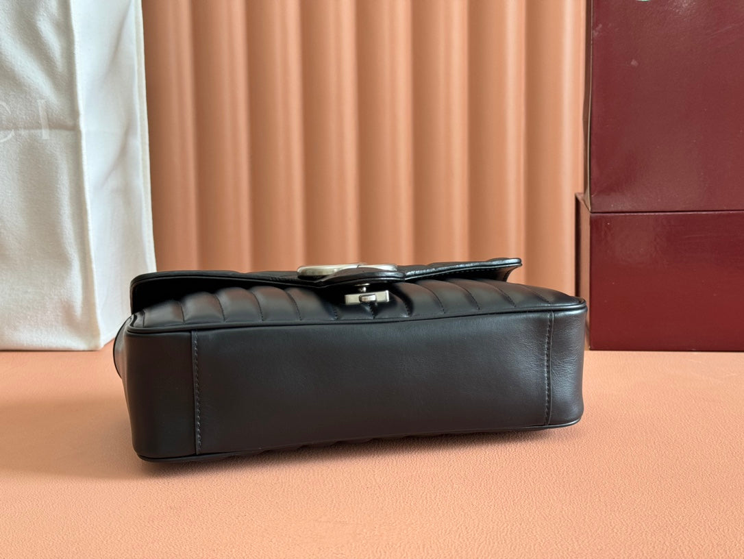 Gucci GG Marmont 26 Bag with Silver Hardware Black Calfskin 248245