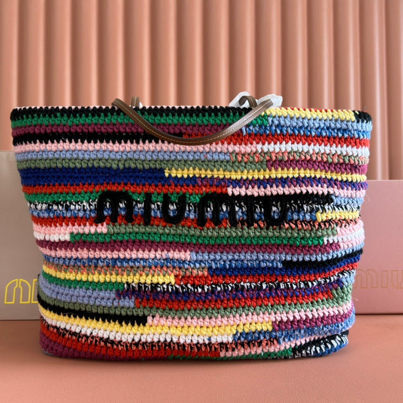 Miu Tote Bag 40cm Colorful Raffia-Effect Woven 285410