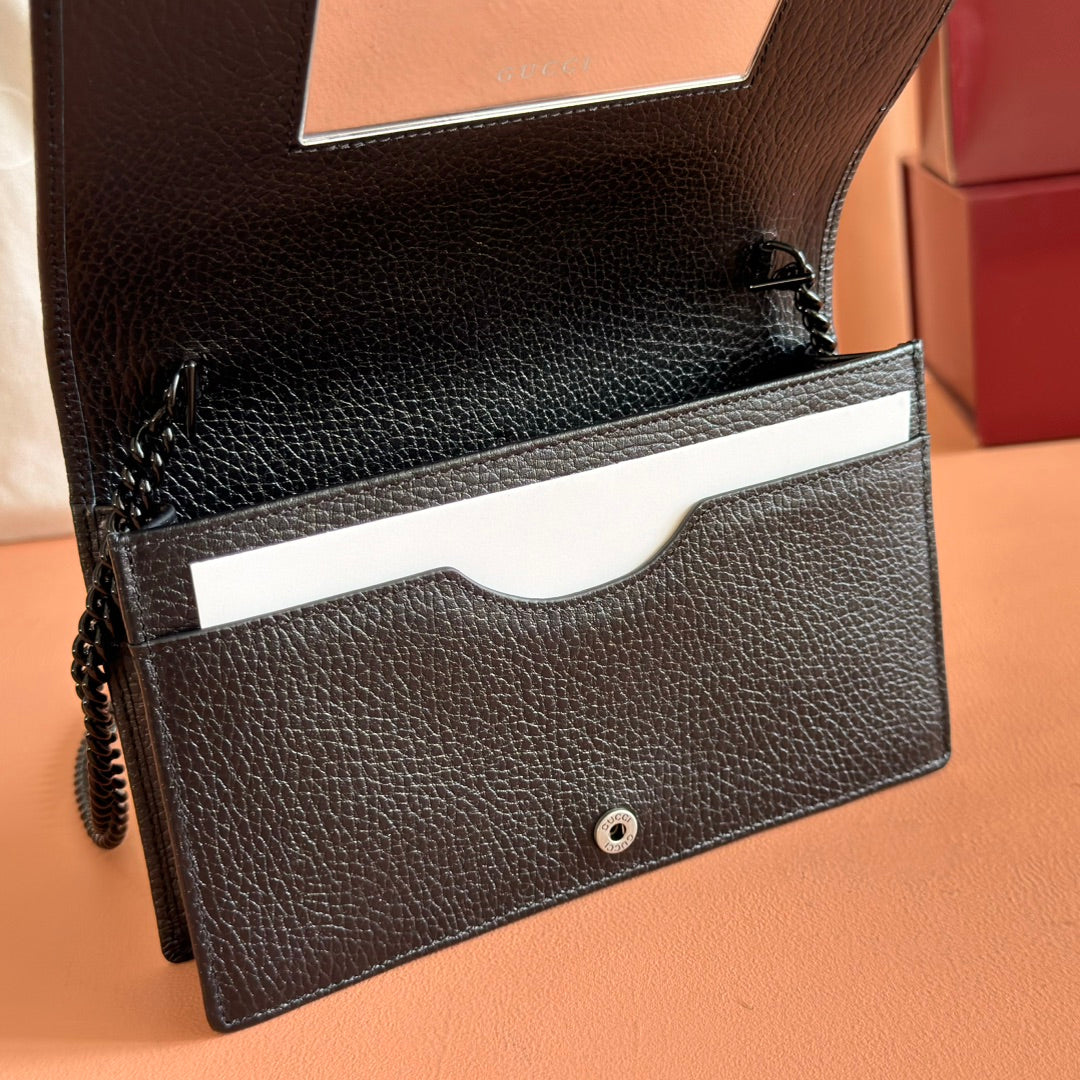 Gucci Marmont Chain Wallet Black Leather 255321