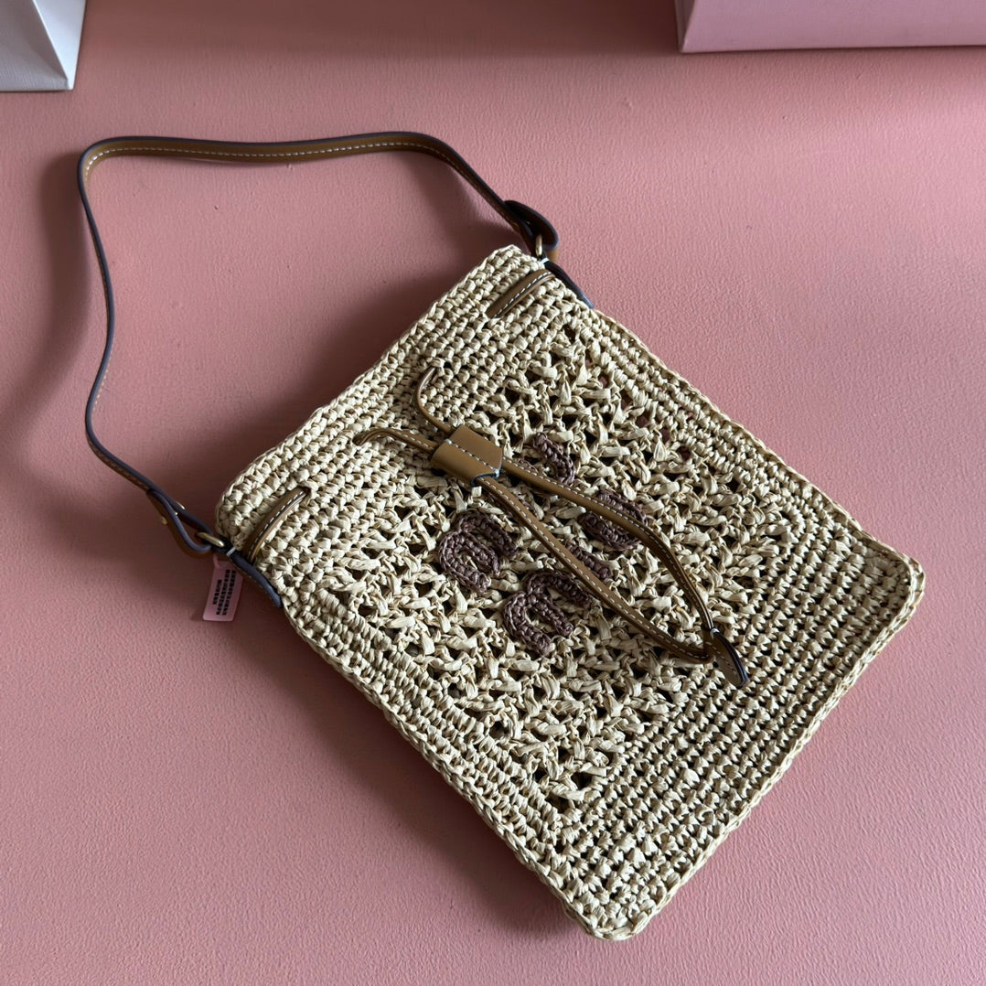 Miu Mini-Bag Beige Brown Woven Raffia 255459