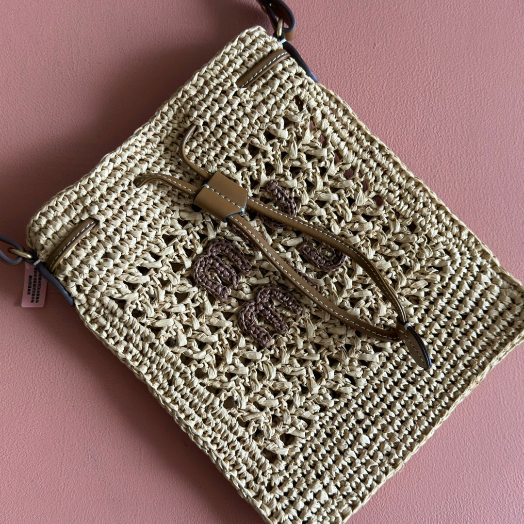 Miu Mini-Bag Beige Brown Woven Raffia 255459