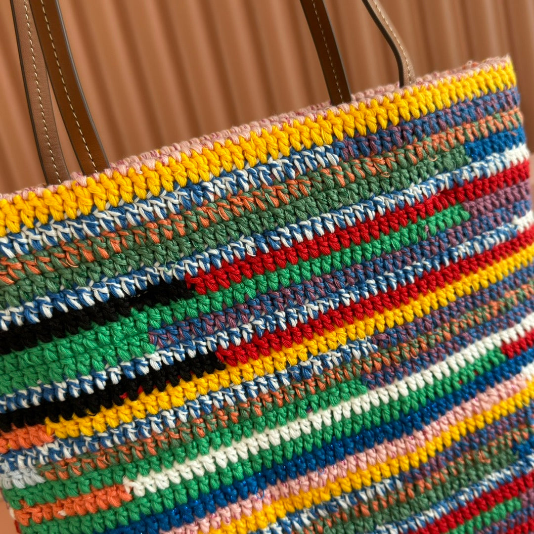 Miu Crochet Tote Bag 30x38 Colorful Raffia-Effect Woven 285250