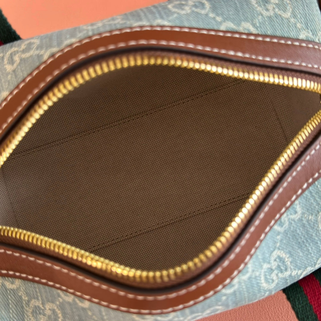 Gucci Boston Bag 20 Blue White Denim Fabric 271893