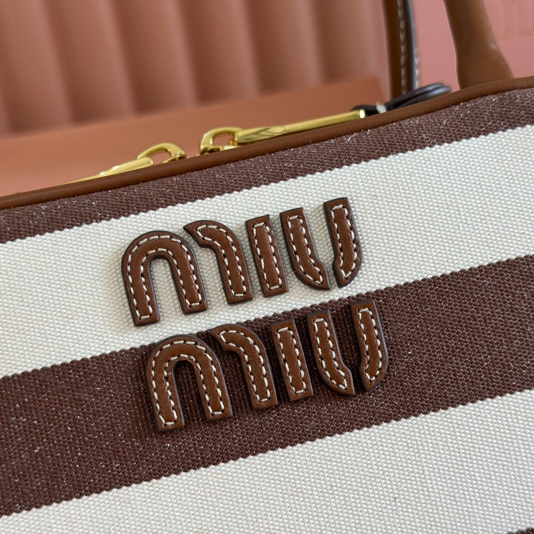 Miu Beau Small Bag 28cm Soft Beige Mix Brown Cotton Cowhide 257958