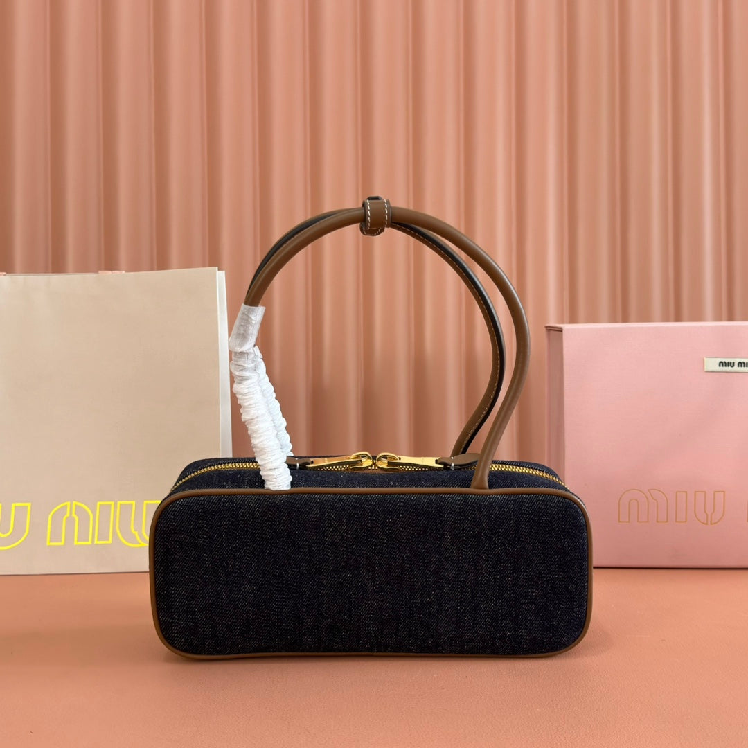 Miu Beau Small Bag 28cm Dark Blue Cotton 257970