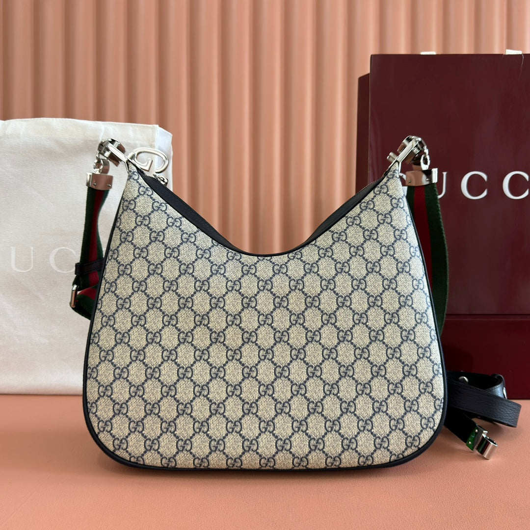 Gucci Attache Large Shoulder Bag 35cm Black Beige Canvas