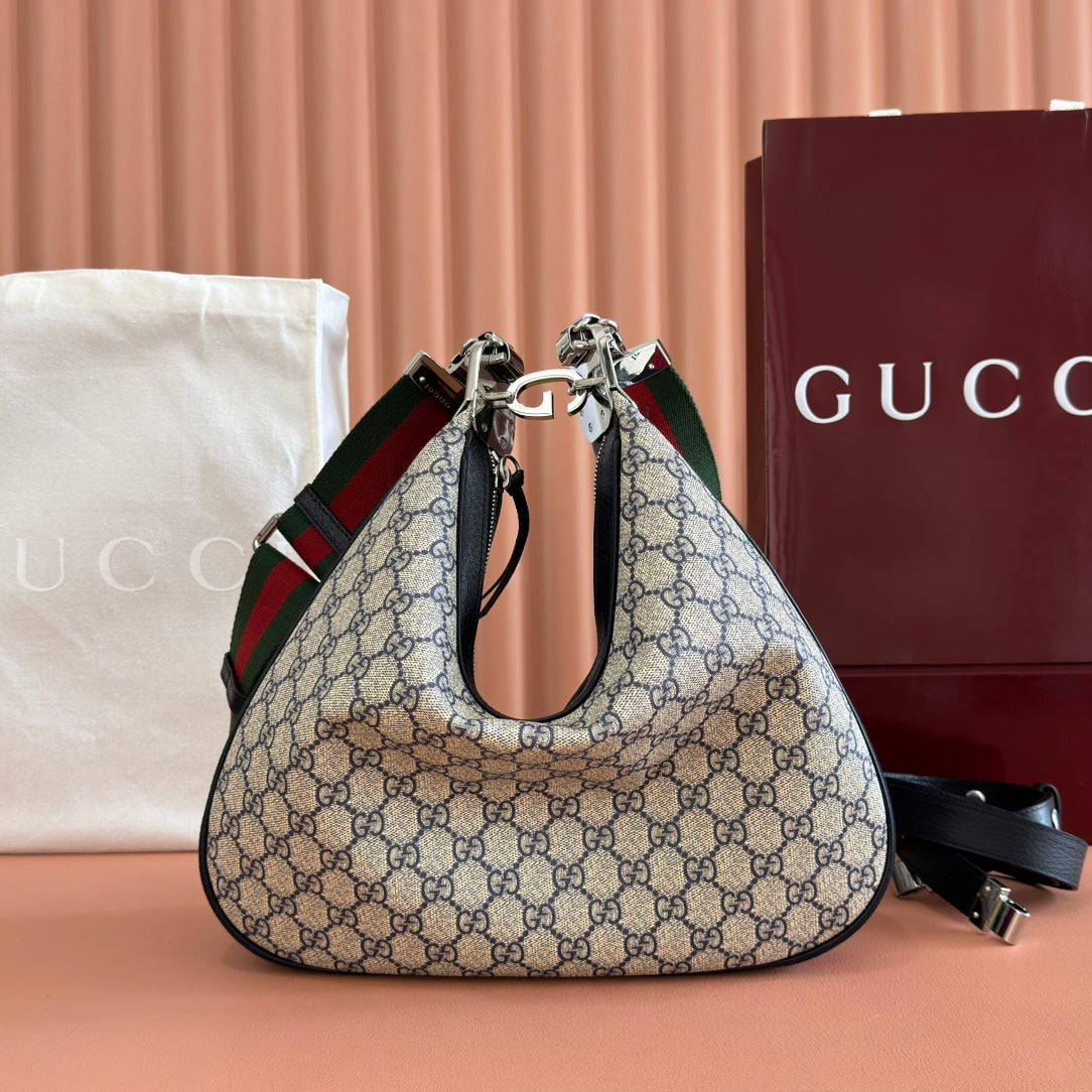 Gucci Attache Large Shoulder Bag 35cm Black Beige Canvas
