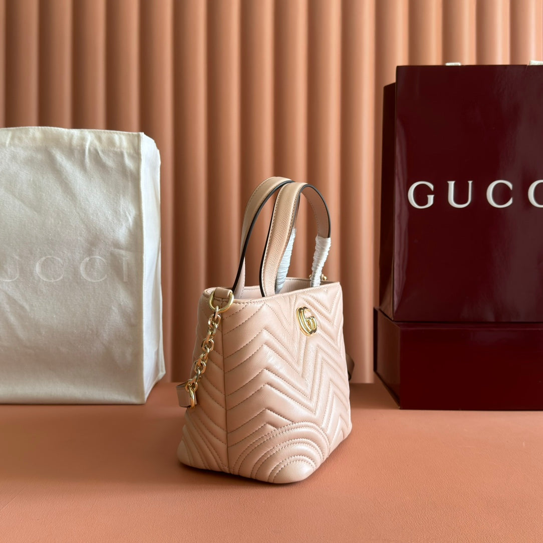 Gucci GG Marmont Small Tote Bag Muted Pink Quilted Leather