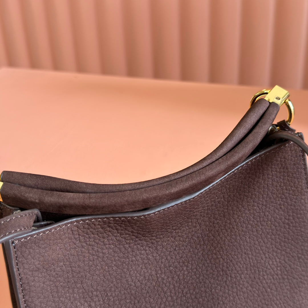 Alaia Small Le Click Square Shoulder Bag 20cm Dark Brown Cowhide