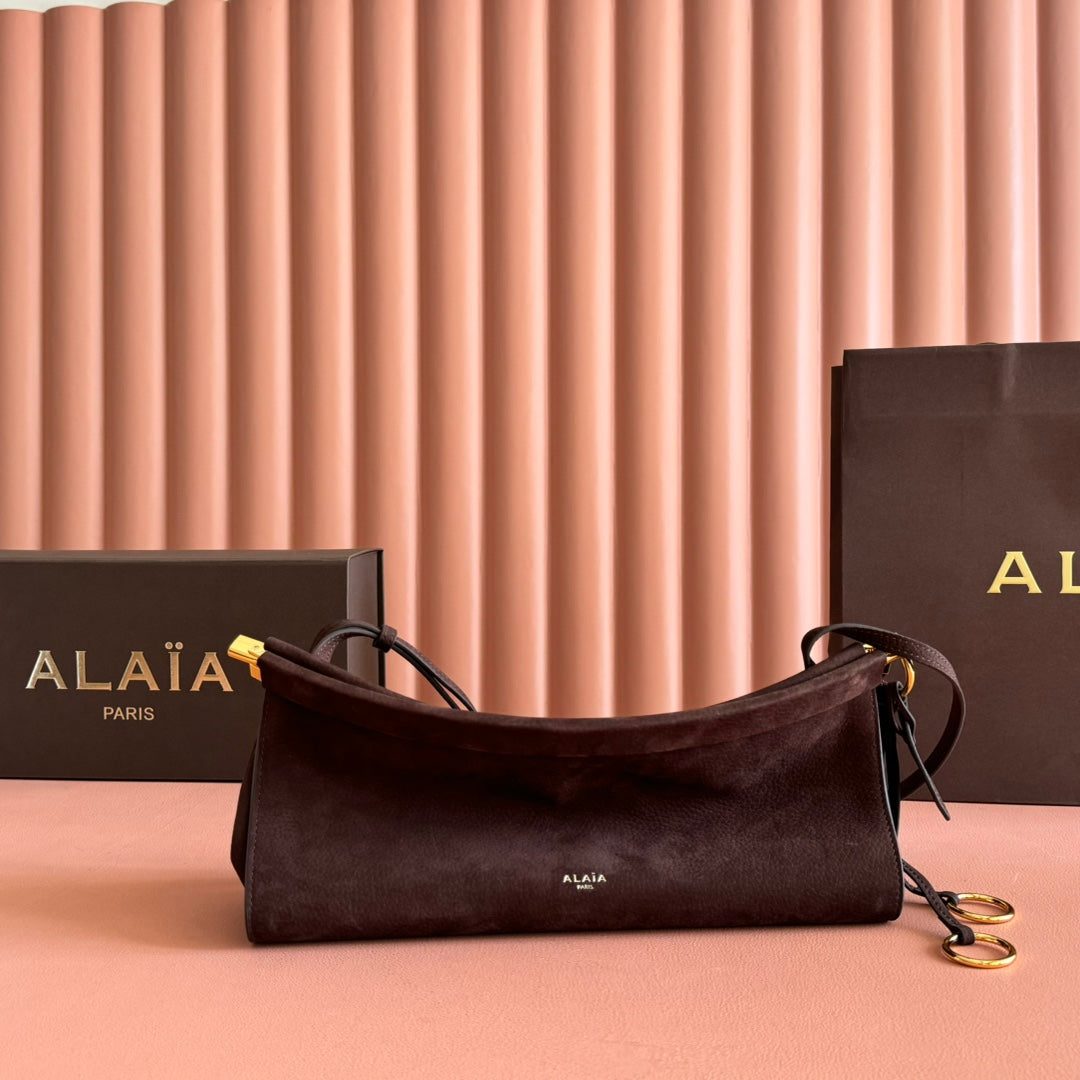 Alaia Le Click East West Medium Bag 30cm Dark Brown mix Burgundy Cowhide