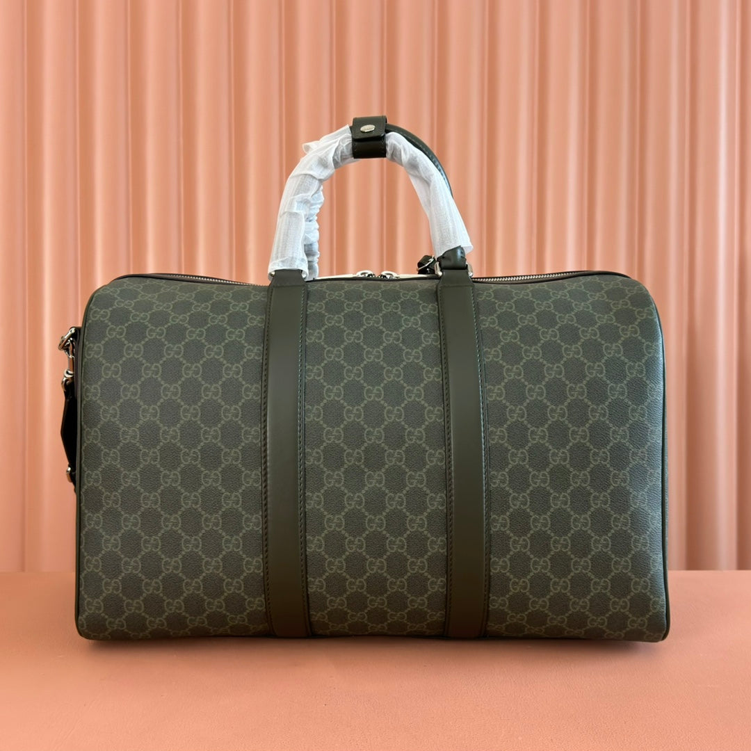 GG Monogram Medium-Sized Travel Bag Forest Green Fabric