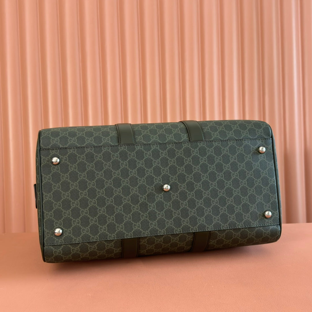 GG Monogram Medium-Sized Travel Bag Forest Green Fabric