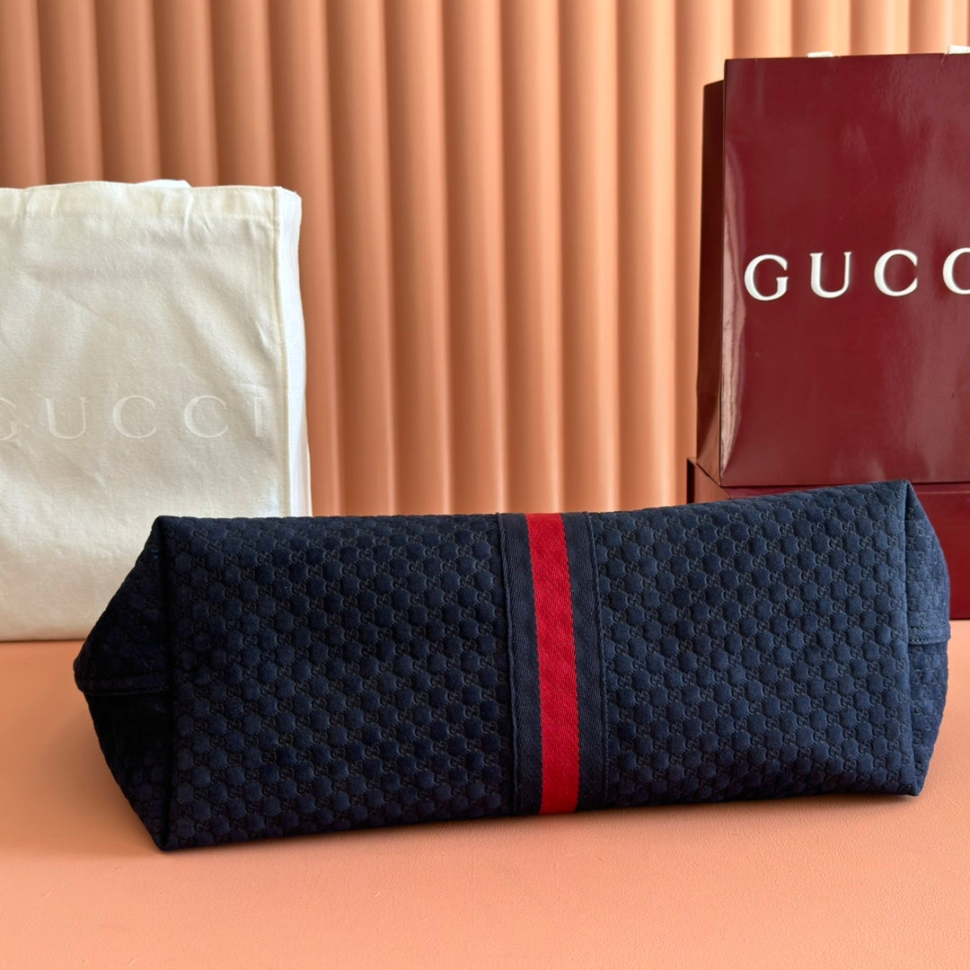 GG 2025 Giglio Large Tote Bag 60cm Dark Blue Red Suede Canvas 273276