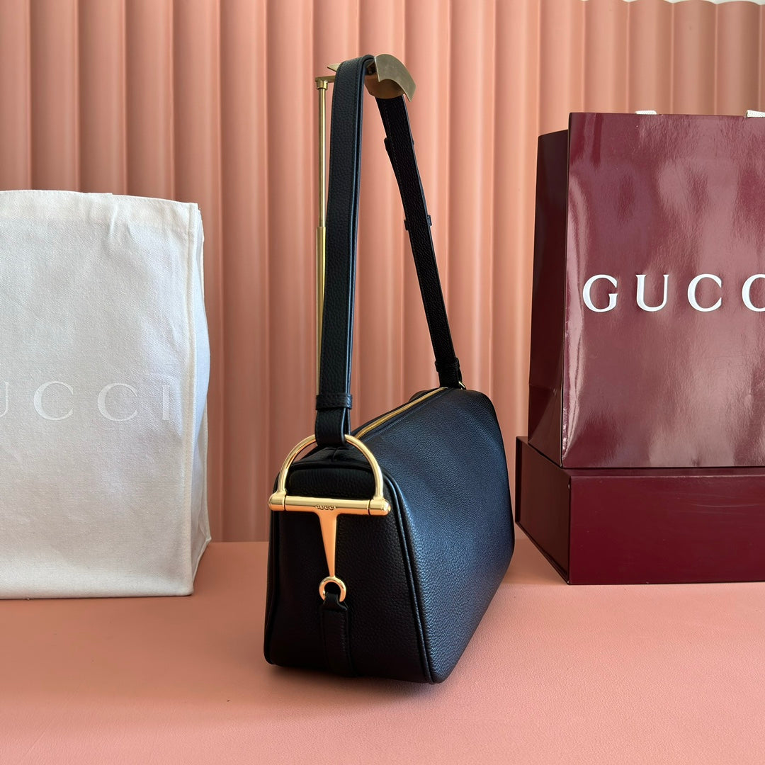 Gucci Half Horsebit Mini Bag 31.5 Black Grain Cowhide 273165