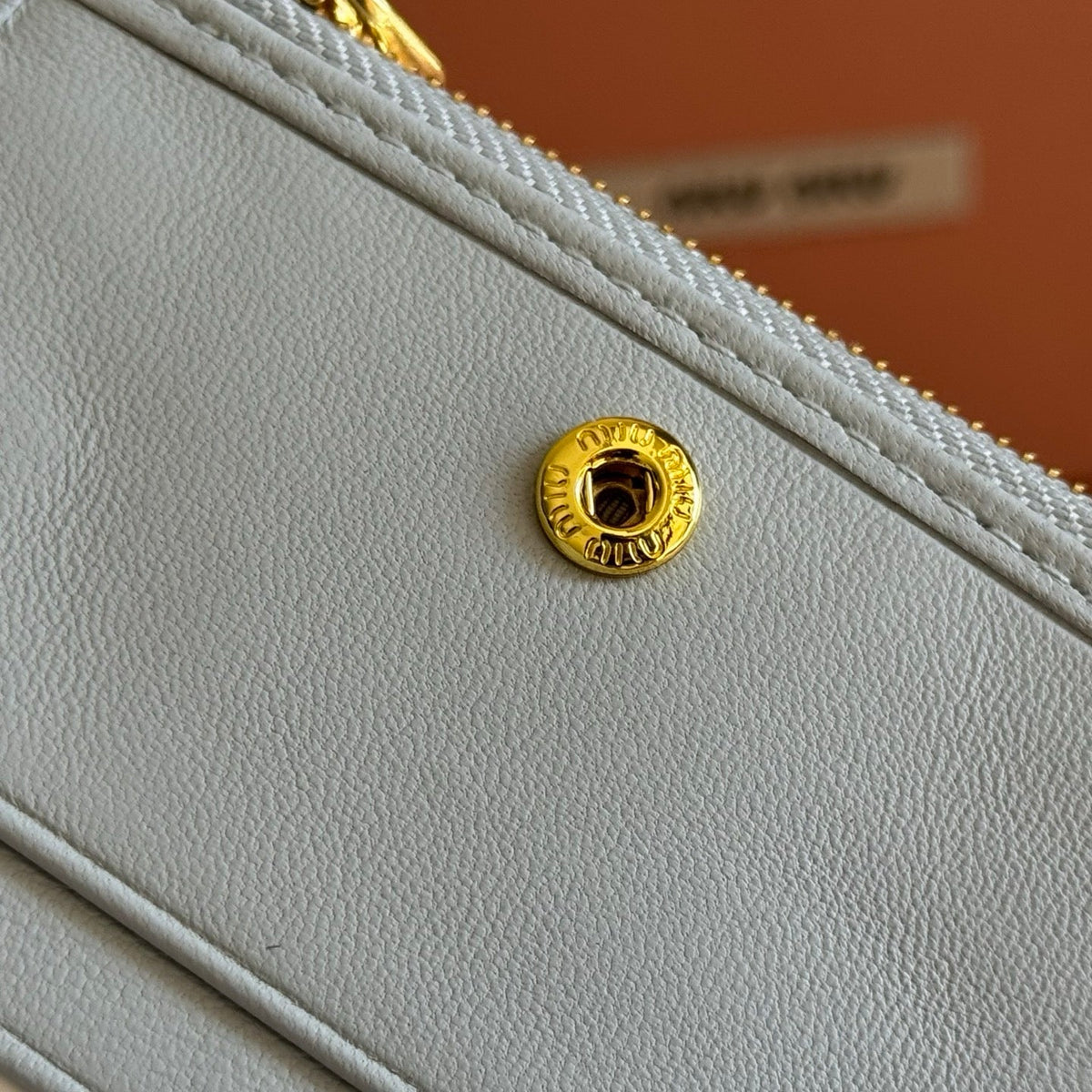 Miumiu 26s Small Matelasse Card Holder 11 In Blue Gray Calfskin Gold Hardware
