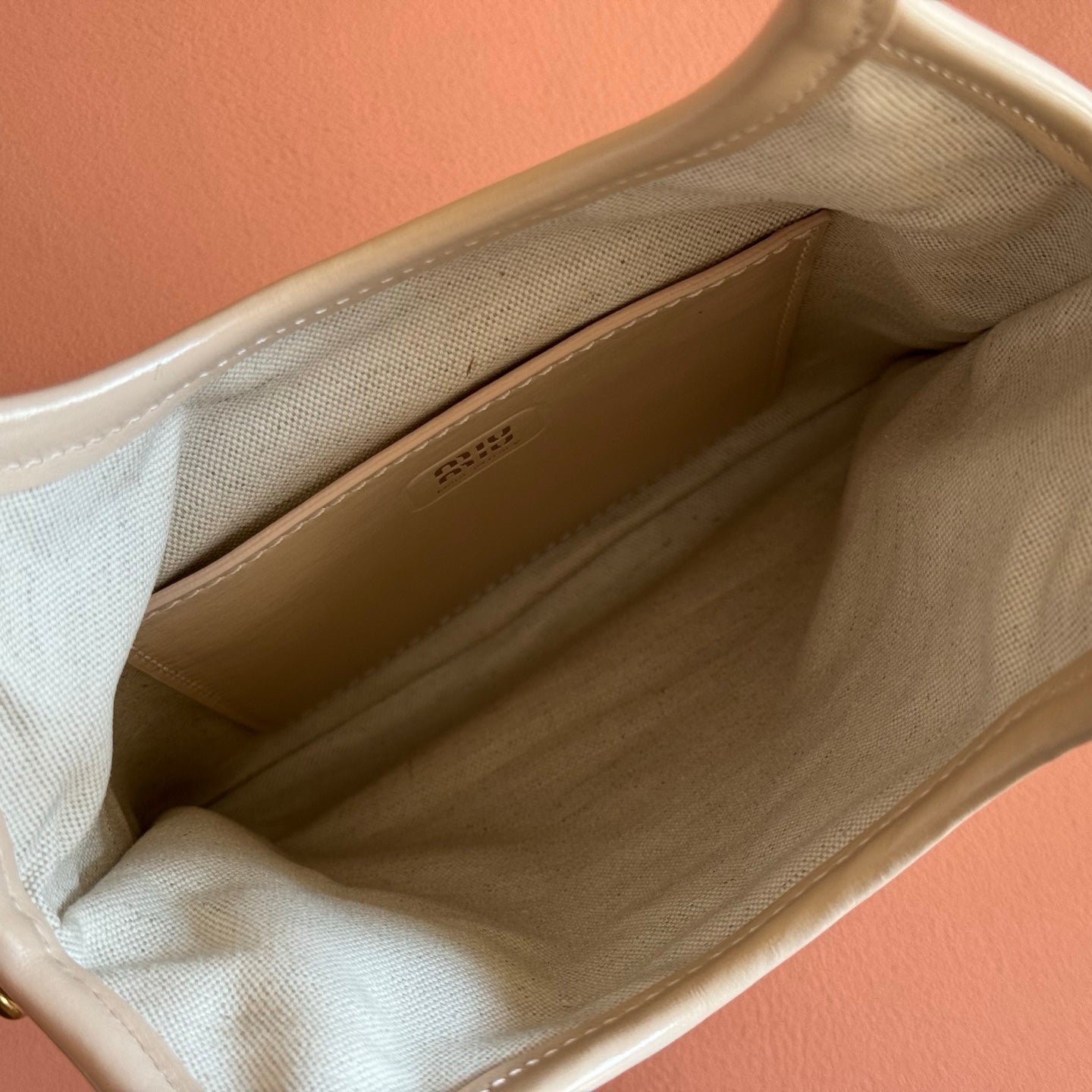 Miu IVY Handbag Light Beige Leather 280984