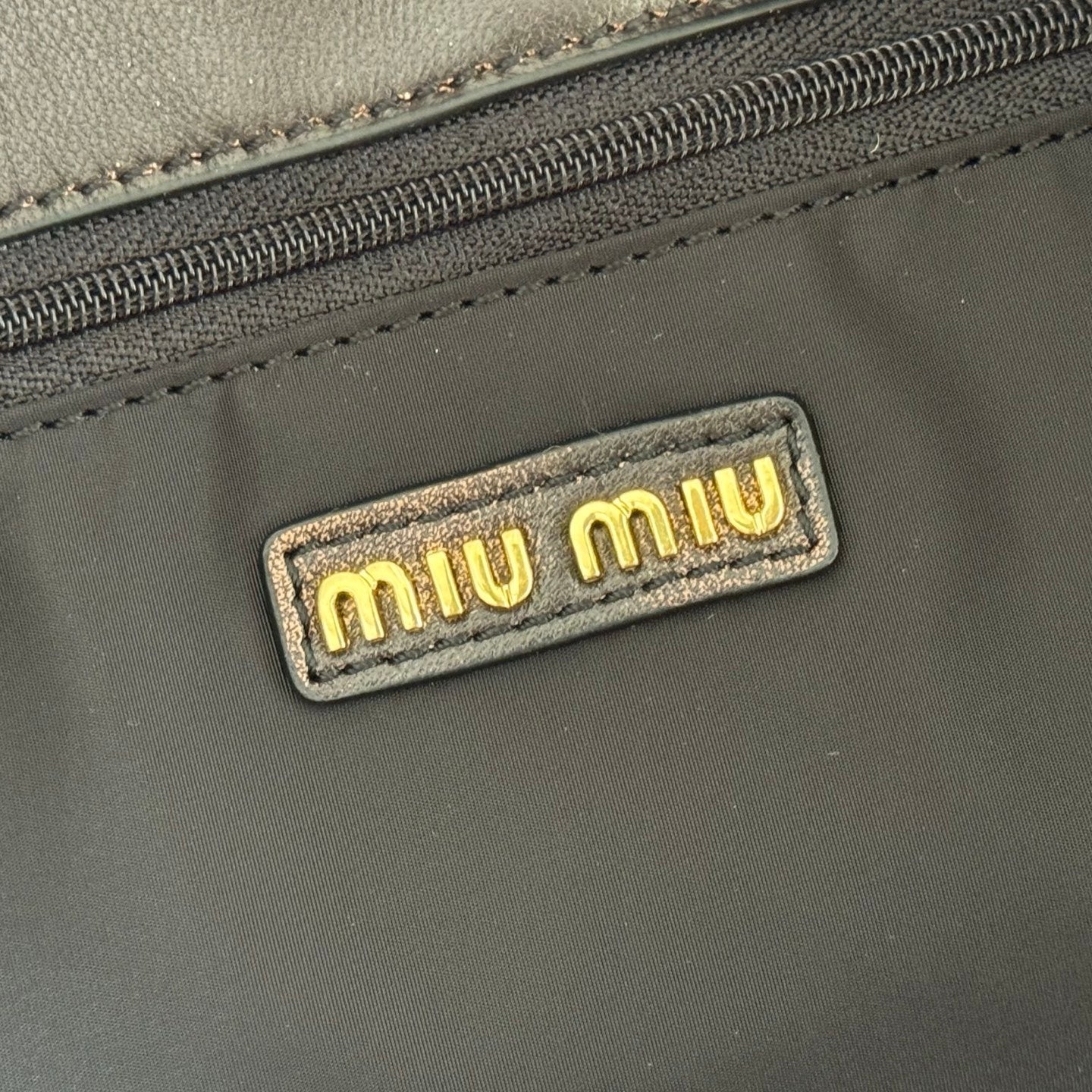 Miu Logo-Embossed Tote Bag Coffee Leather