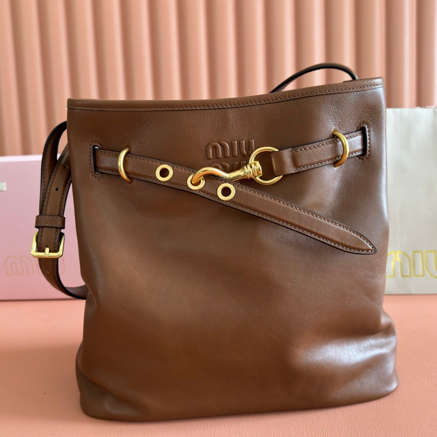 Miu 5BE101 Pouch Brown Cowhide 285393