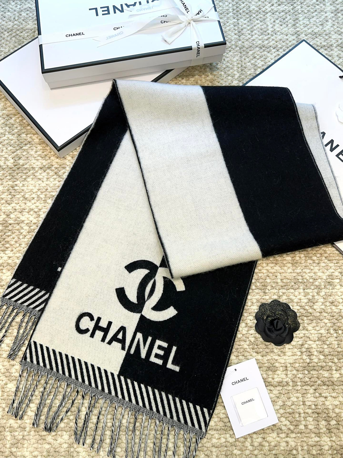 Scarf 184 Cm In Black Mix White Merino Wool 393120