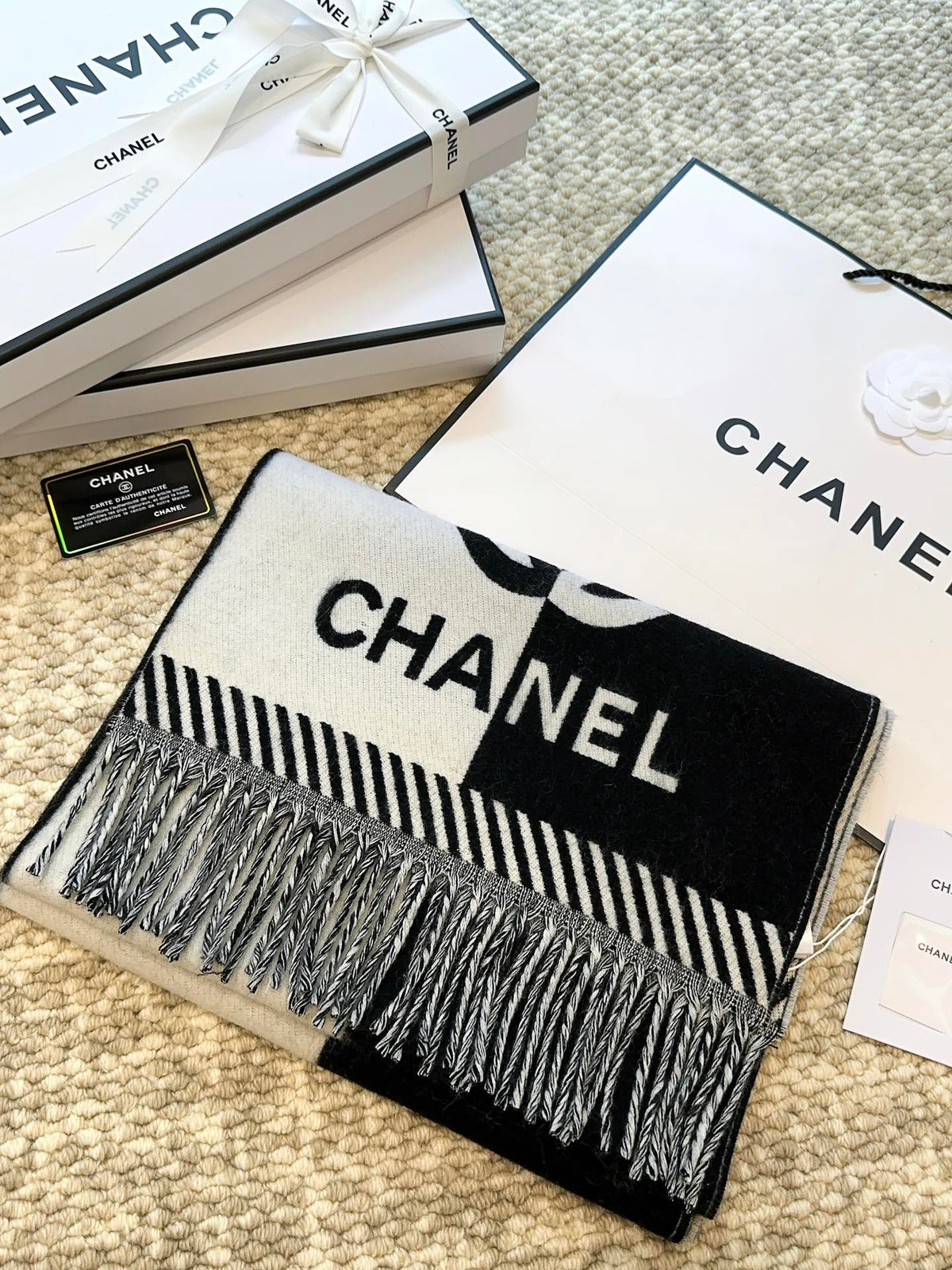 Scarf 184 Cm In Black Mix White Merino Wool 393120