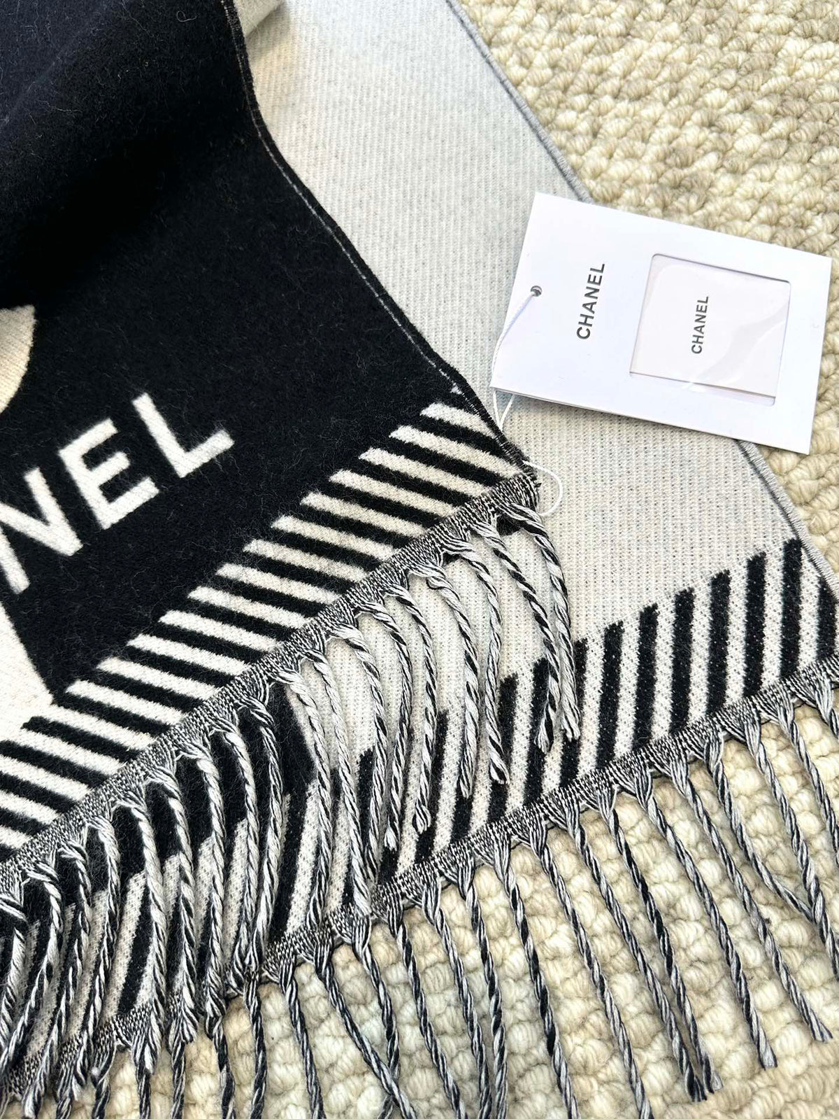 Scarf 184 Cm In Black Mix White Merino Wool 393120