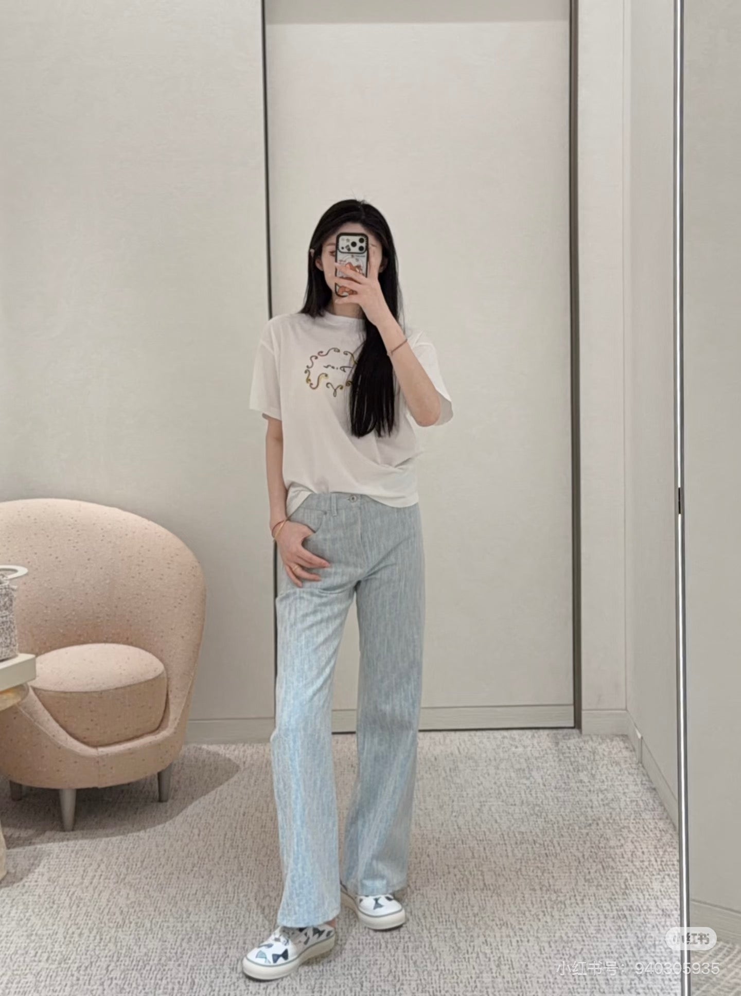 CD Embroidered Beaded Letter T-Shirt White Cotton 394289