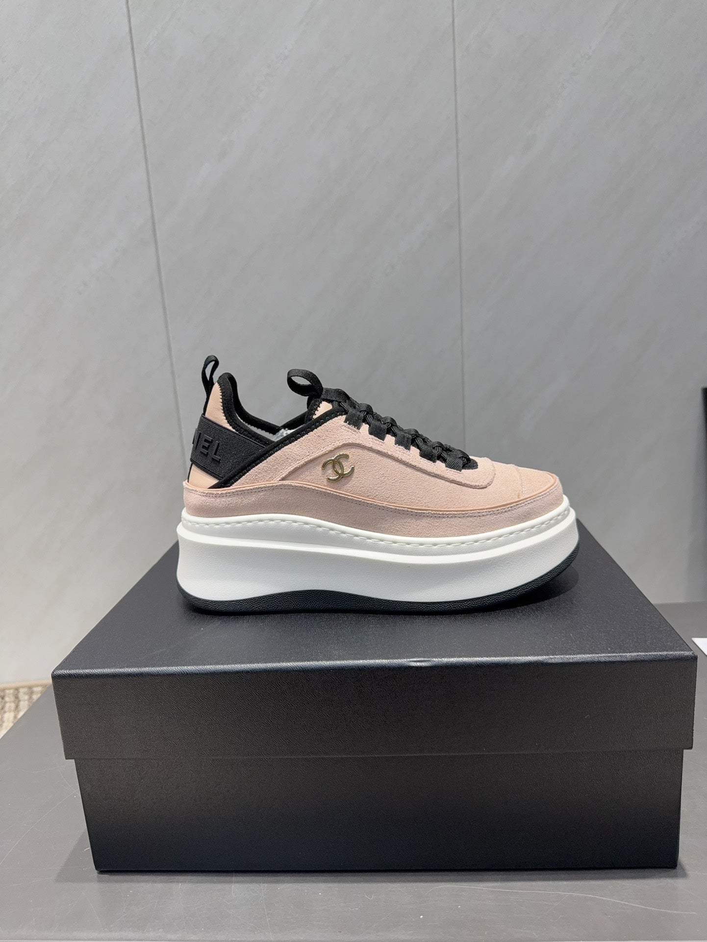 Chanel 25 Sneaker Light Pink White Black Suede 540280