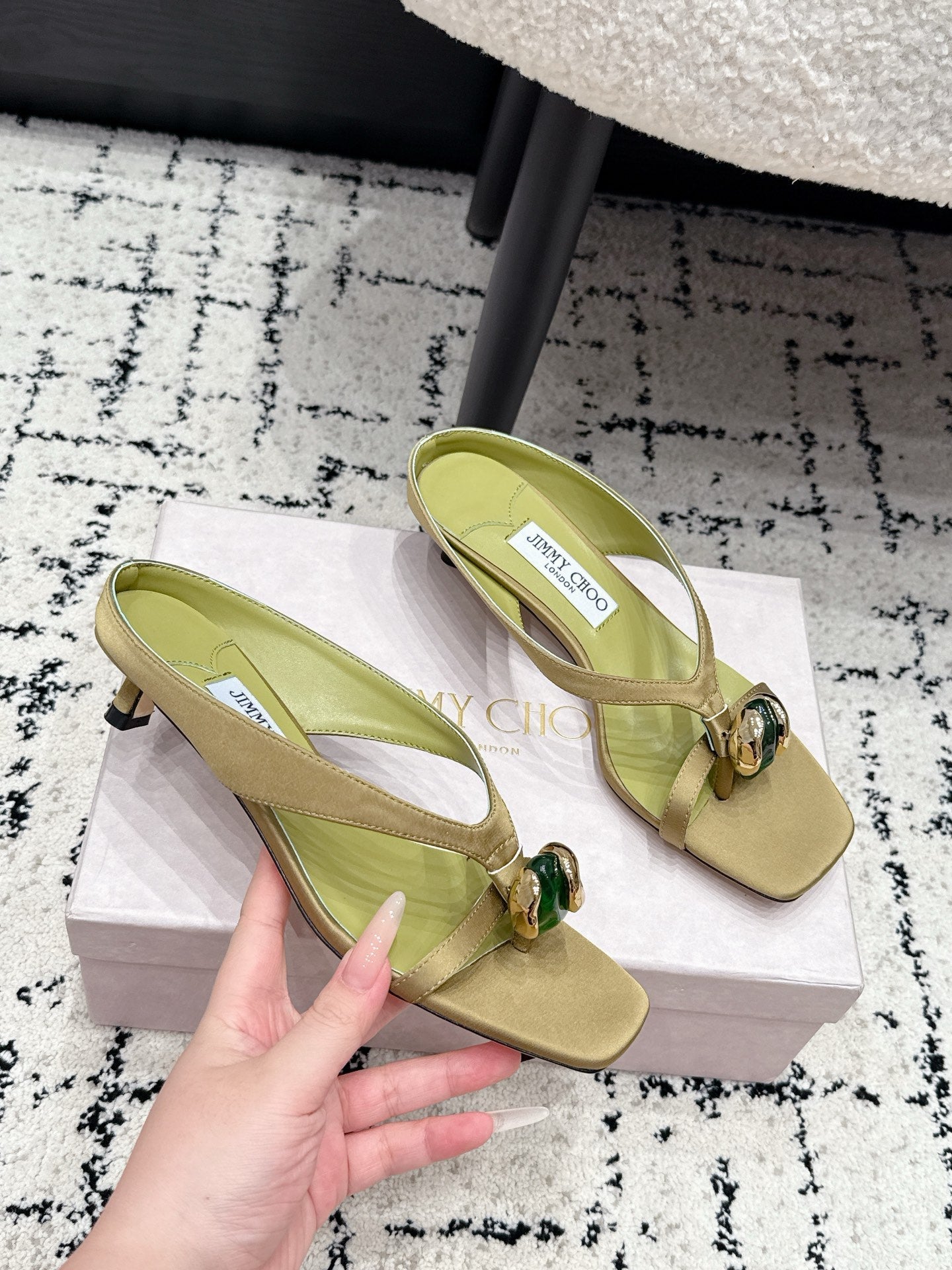 JC Emeri 35mm Sandals Olive Satin 880815