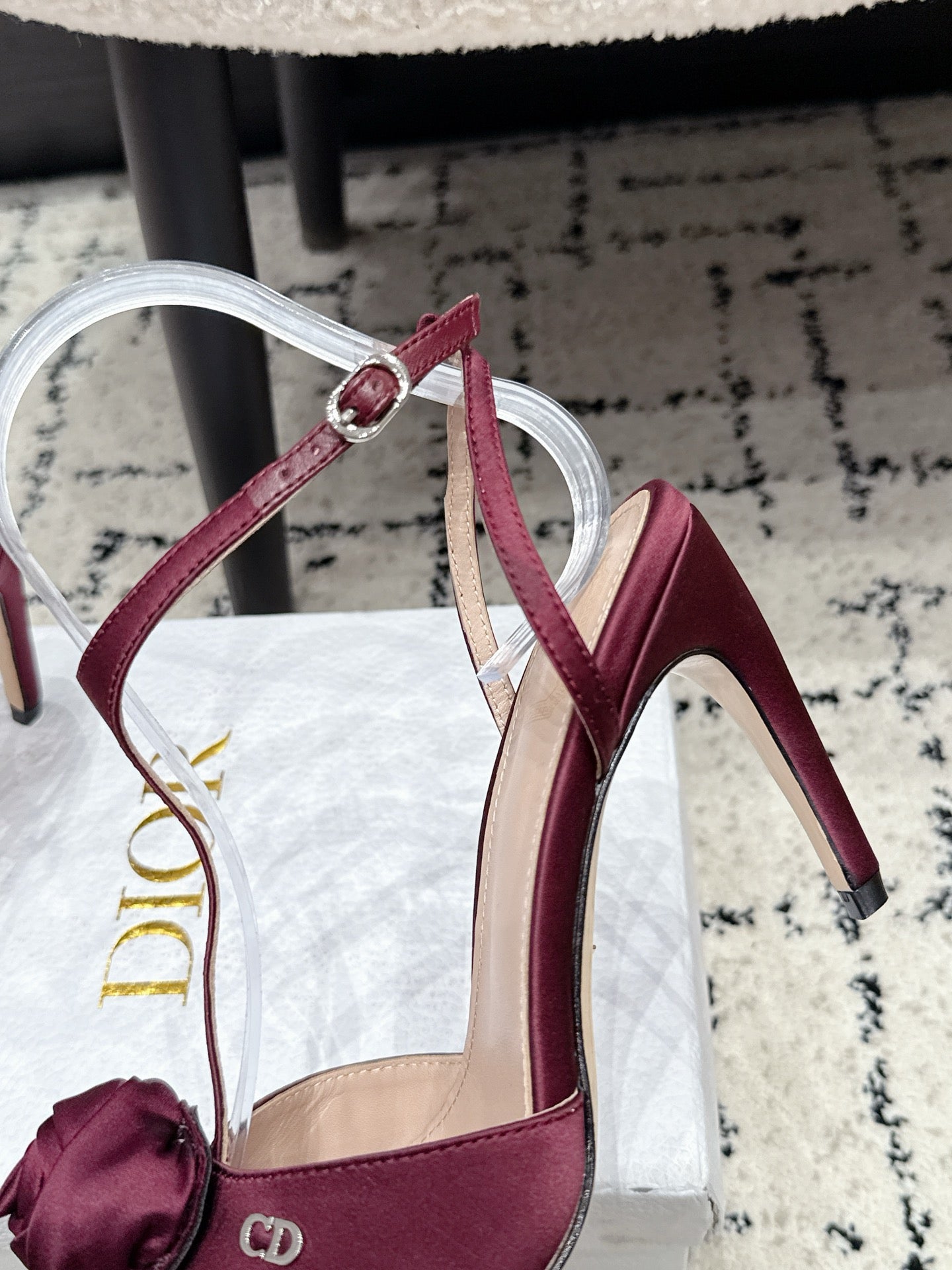 CD 26s Floral High-Heeled Sandals 9cm Burgundy Satin 908246