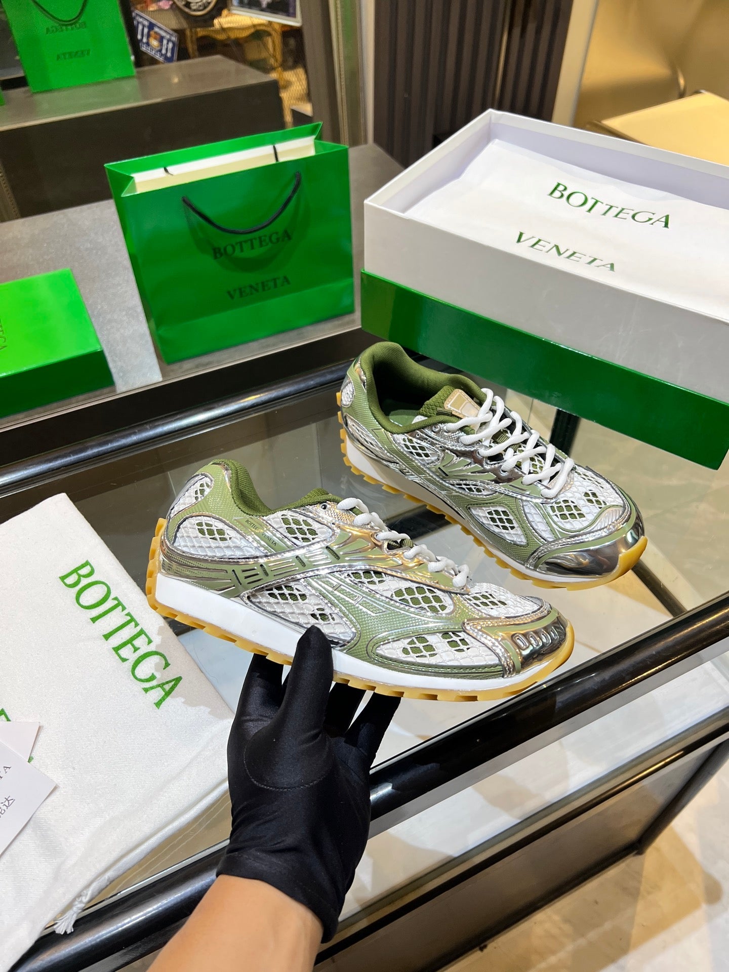 BV 26s Orbit Flash Sneaker White Green Mesh Leather 735928