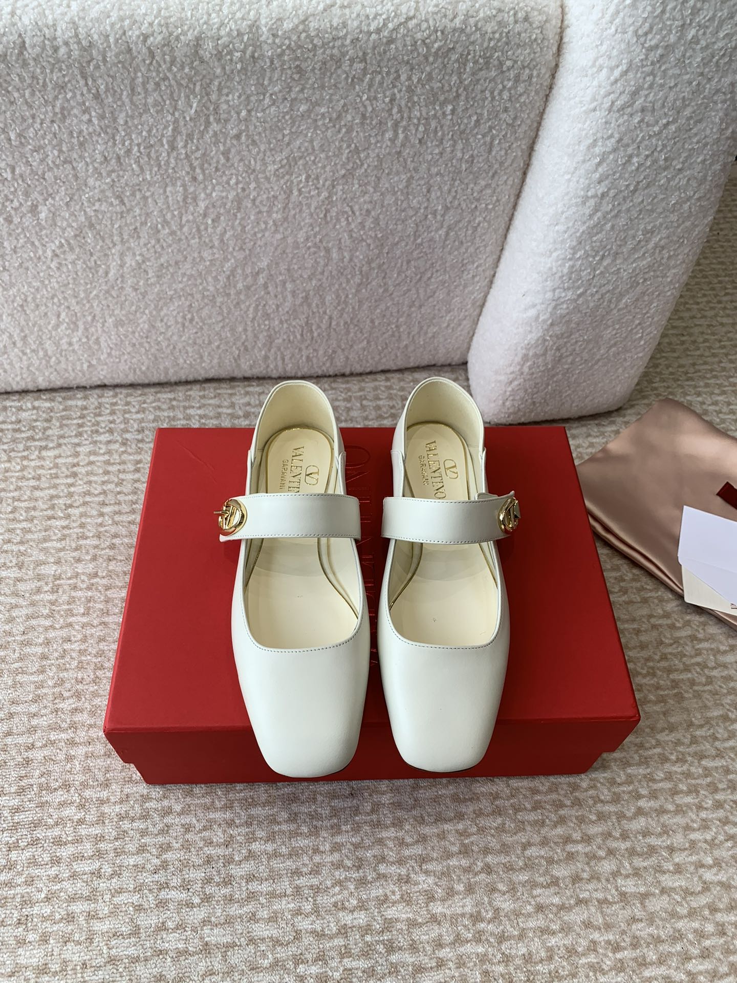Valentino Locker Mary-Jane Ballerina In White Calfskin