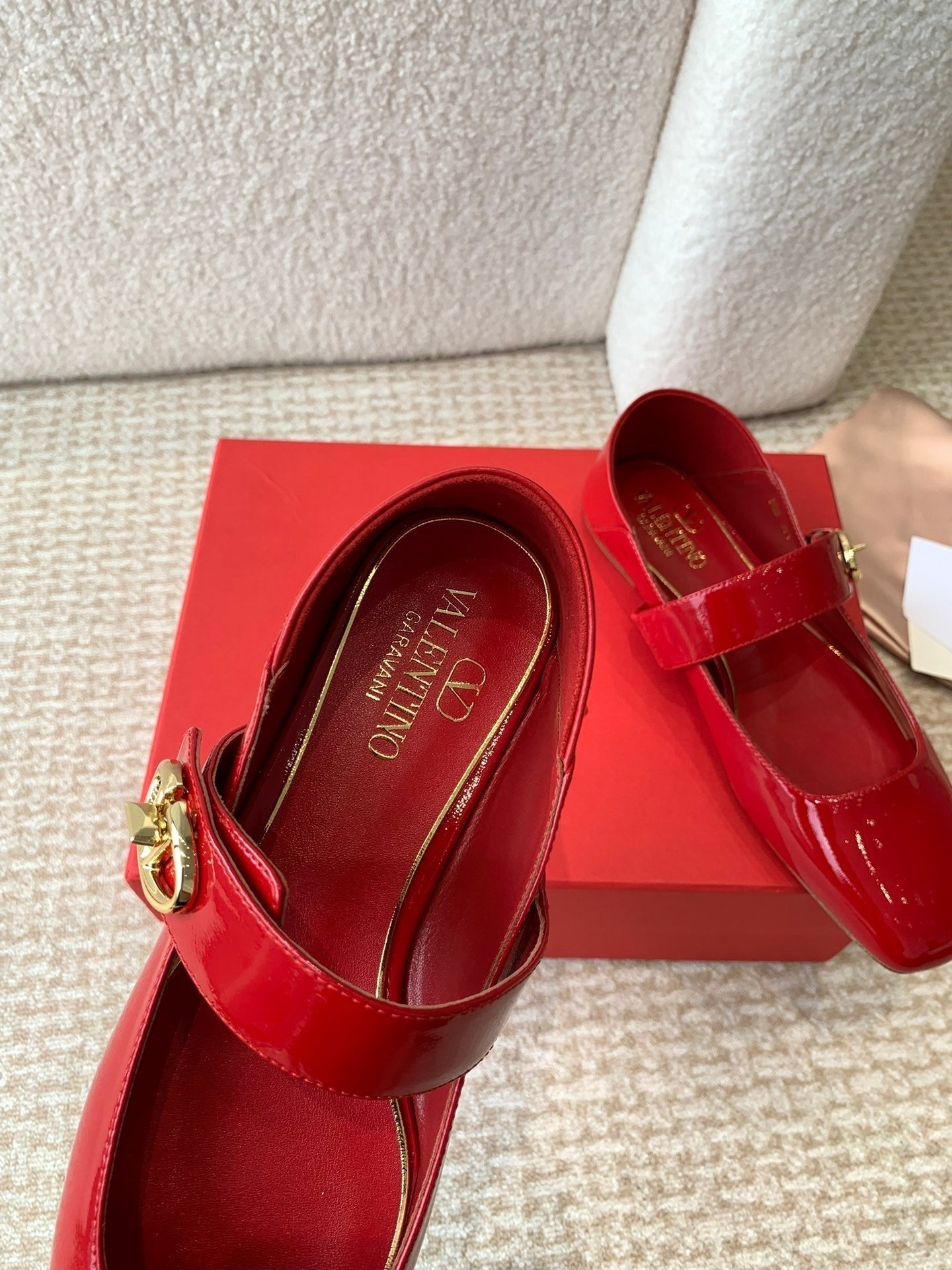 Valentino Locker Mary-Jane Ballerina In Crimson Red Calfskin