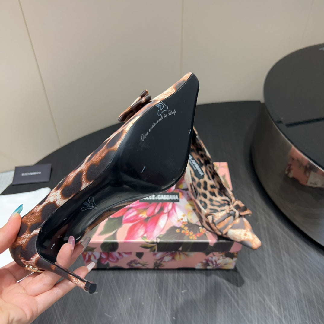 DC 25  Toe Bow High Heel Shoes 35mm Leopard-Print Silk And Sheepskin 381611