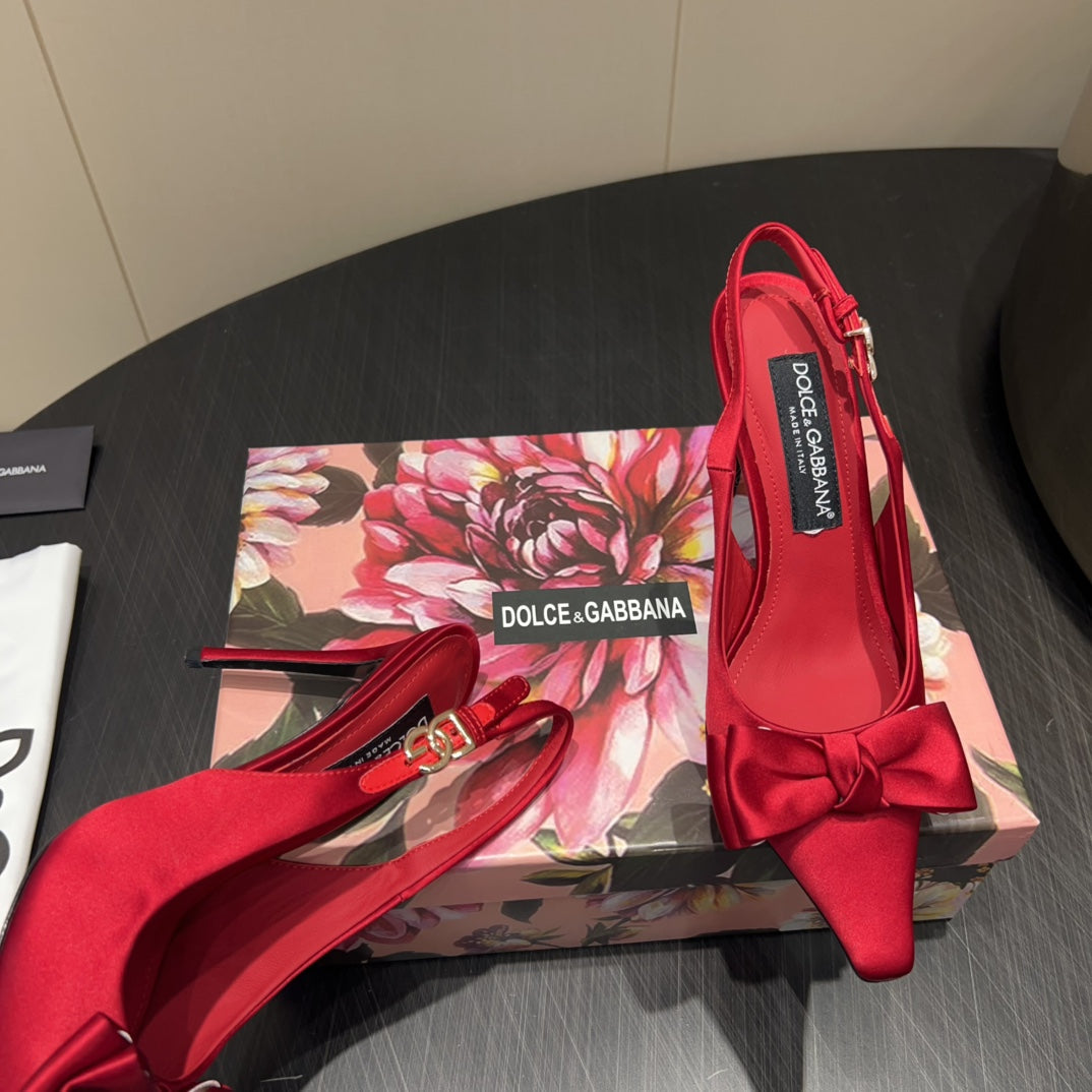 DC 25  Toe Bow High Heel Shoes 100mm Red Silk And Sheepskin 381613