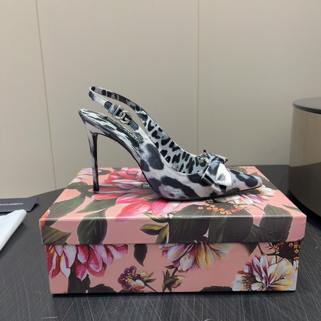 DC 25 Bow Slingback Pumps 100mm Leopard-Print Satin And Sheepskin 381614