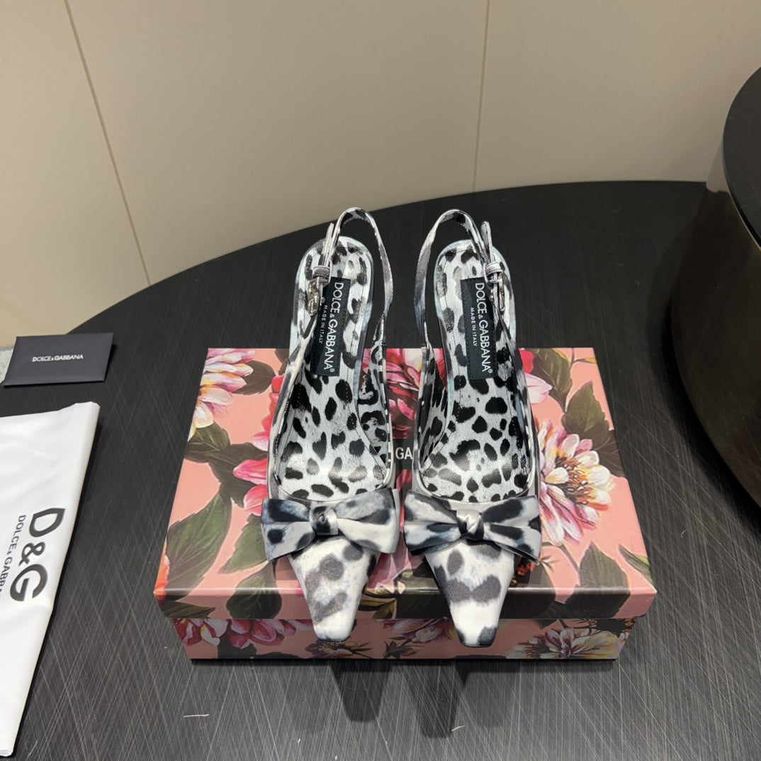 DC 25 Bow Slingback Pumps 100mm Leopard-Print Satin And Sheepskin 381614