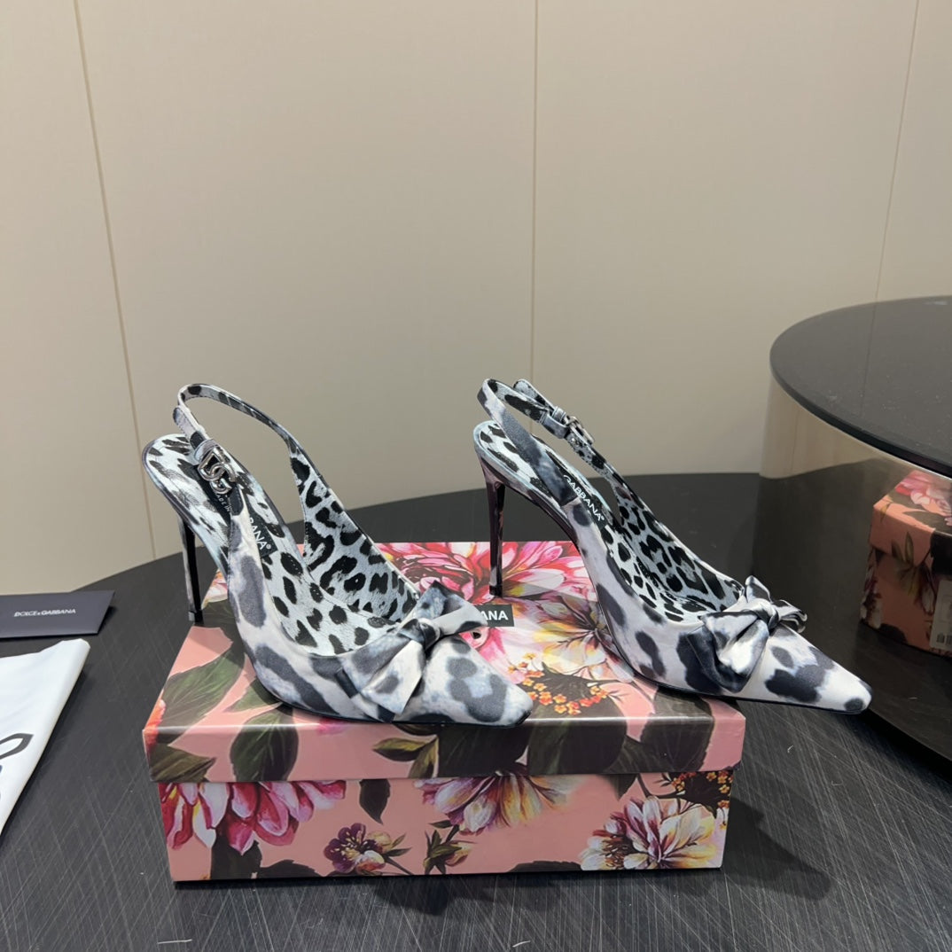 DC 25 Bow Slingback Pumps 100mm Leopard-Print Satin And Sheepskin 381615
