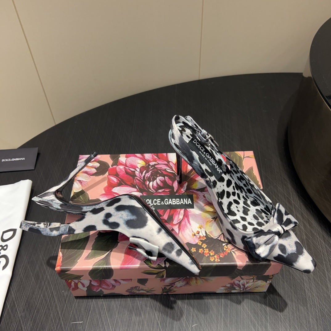 DC 25 Bow Slingback Pumps 100mm Leopard-Print Satin And Sheepskin 381615