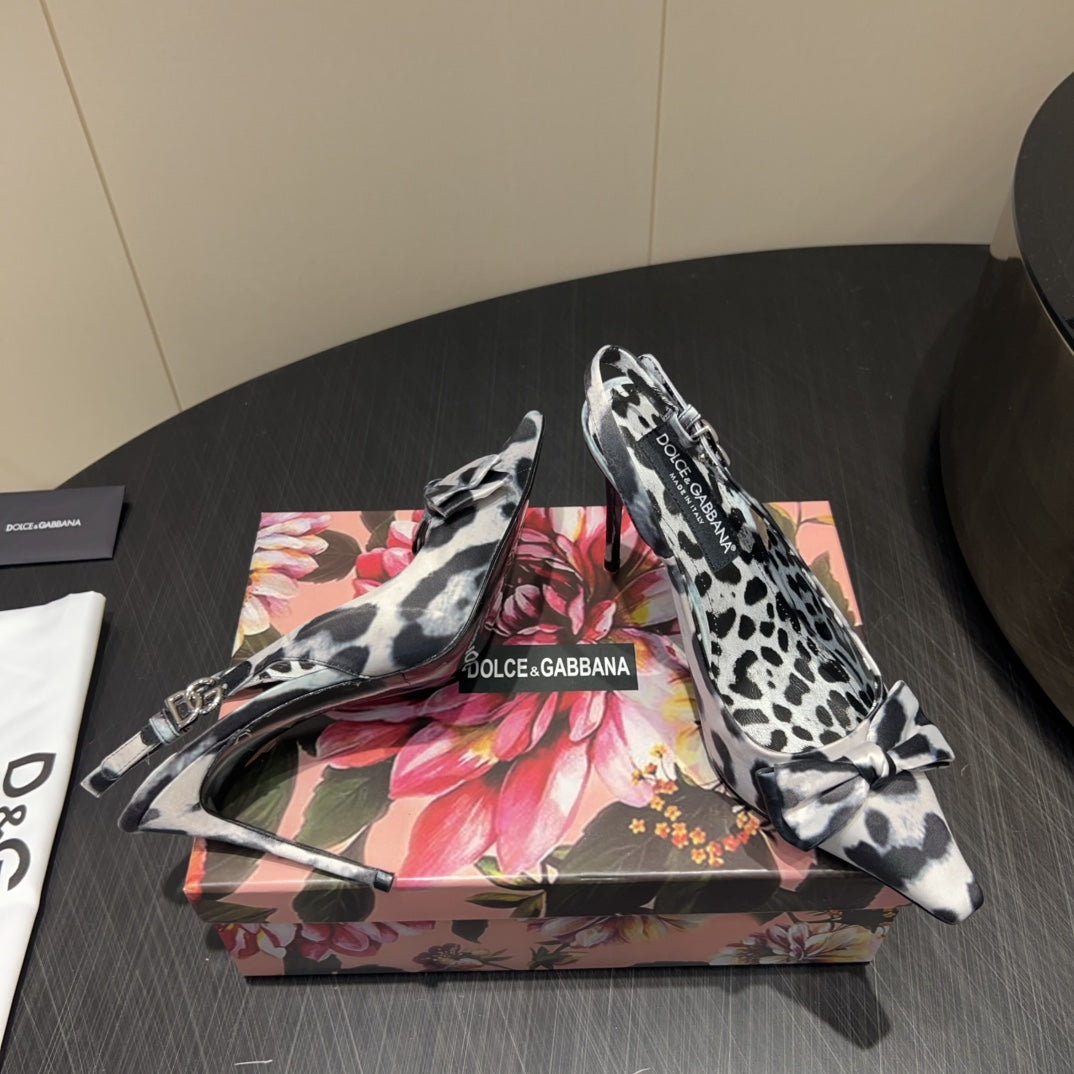 DC 25 Bow Slingback Pumps 100mm Leopard-Print Satin And Sheepskin 381614