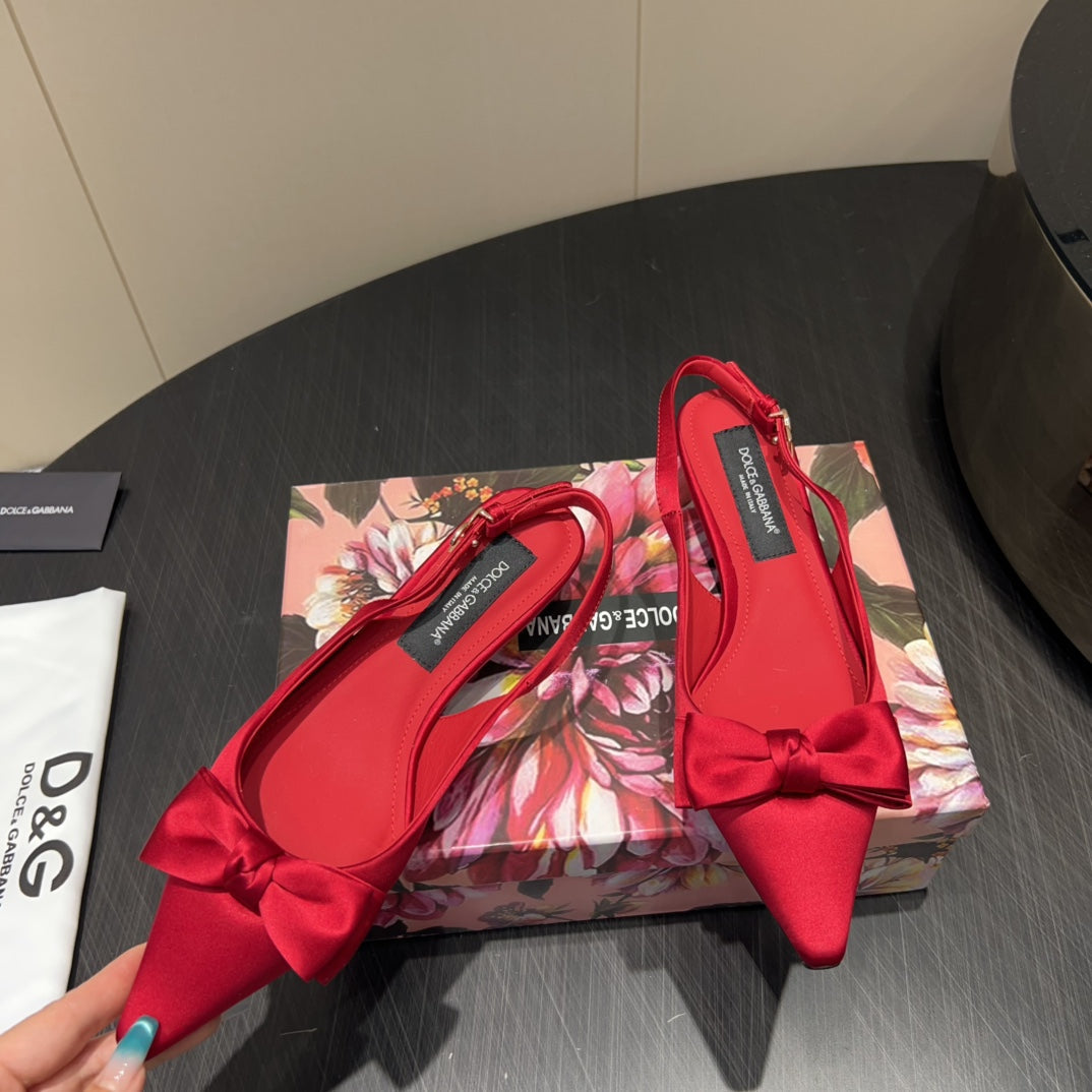 DC 25  Bow Slingback Pumps Red Silk And Sheepskin 381617
