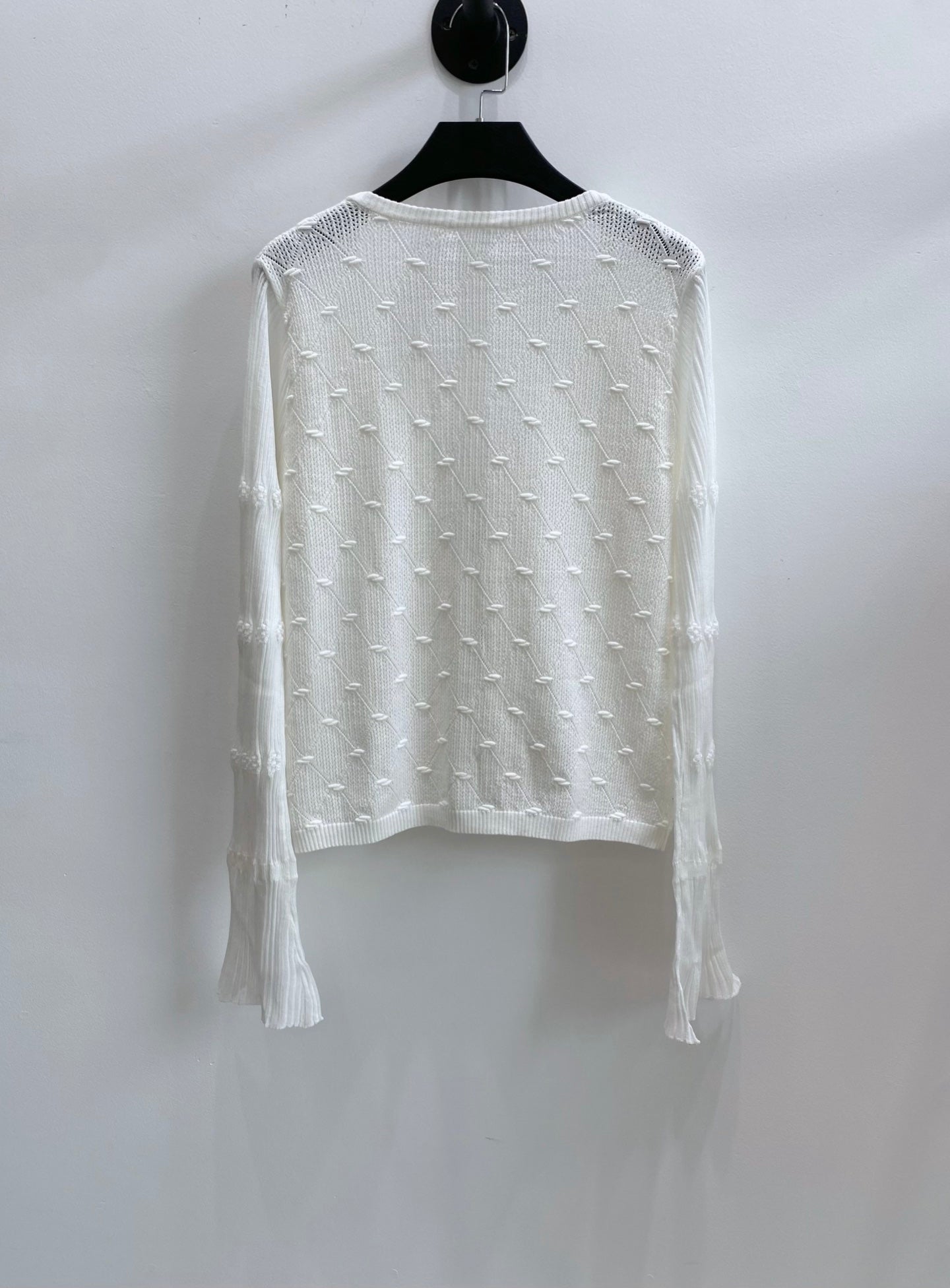 CC 26s V-Neck Textured Knit Cardigan White Cotton Viscose 423132