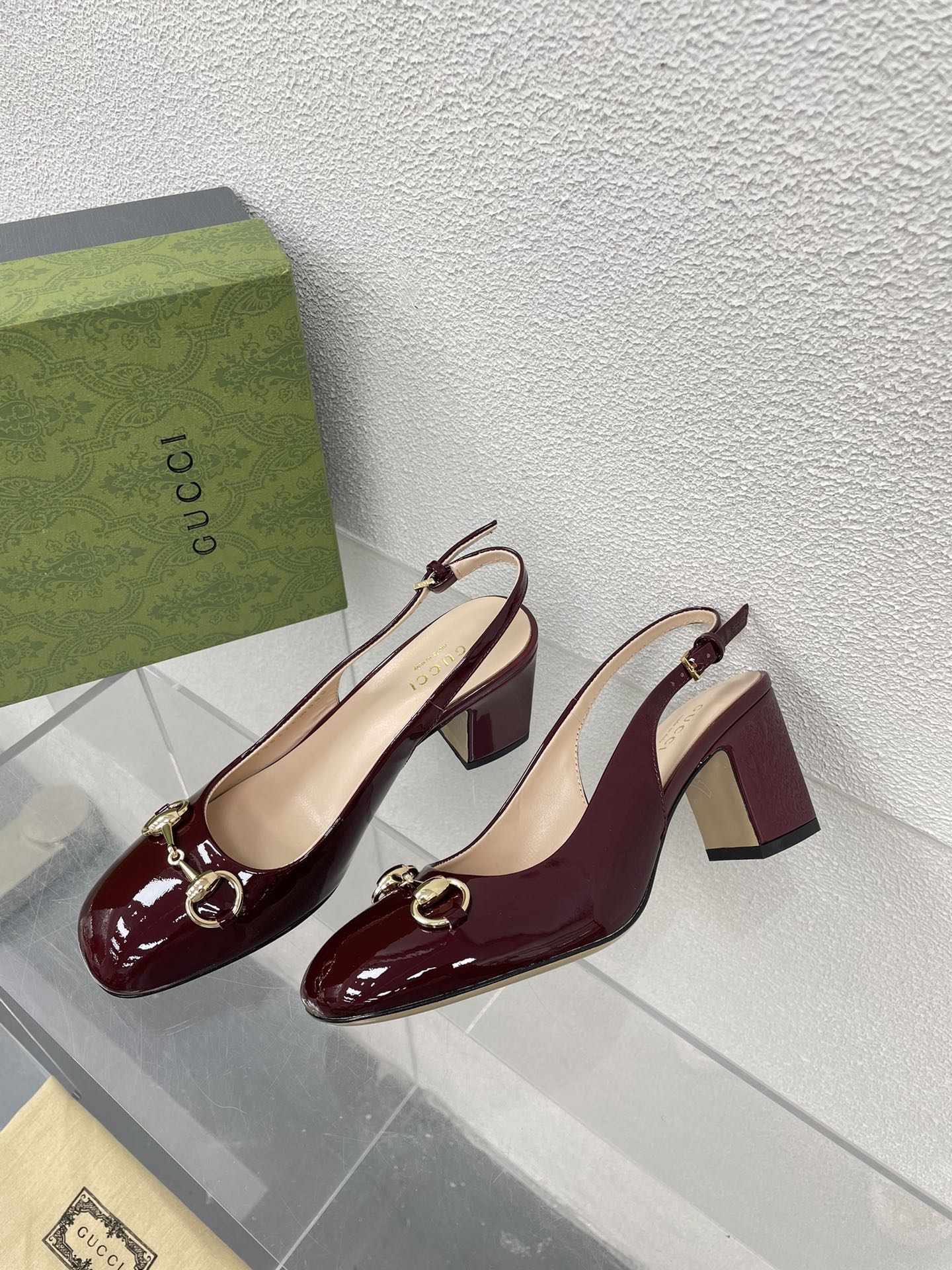 GG WOMEN'S HORSEBIT SLINGBACK 65MM IN WINE RED CALFSKIN