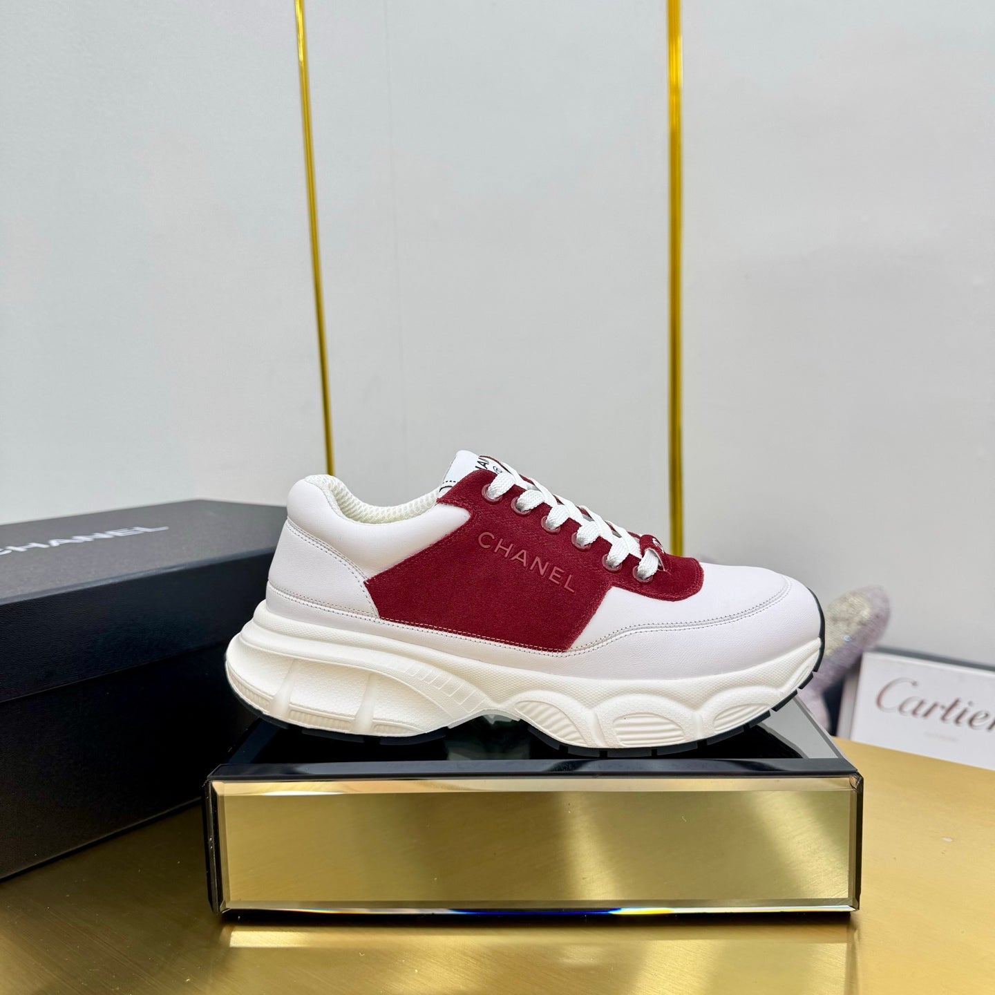 CC Chunky Sneakers White Red Suede Lambskin 927347