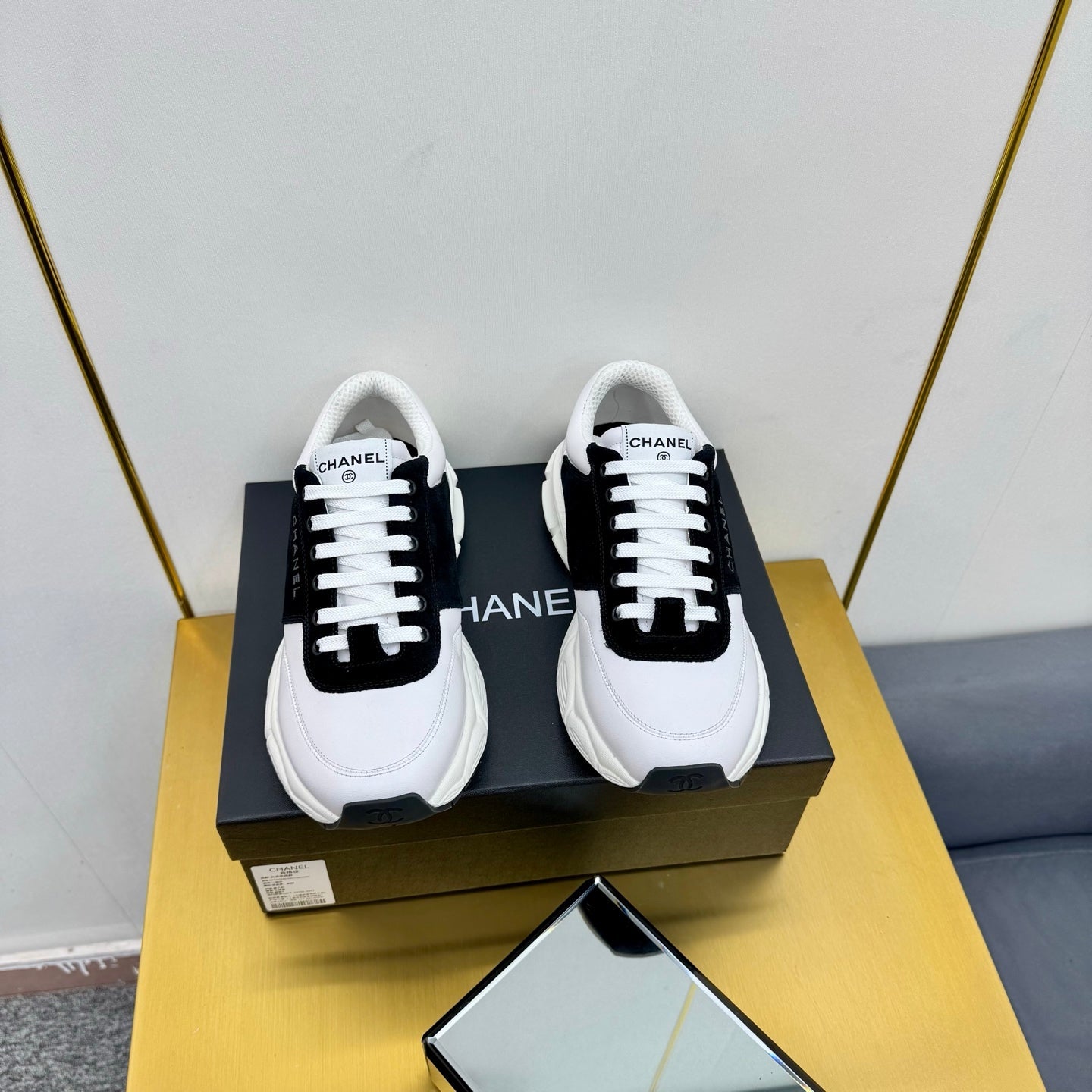 CC Chunky Sneakers Black White Suede Lambskin 927349