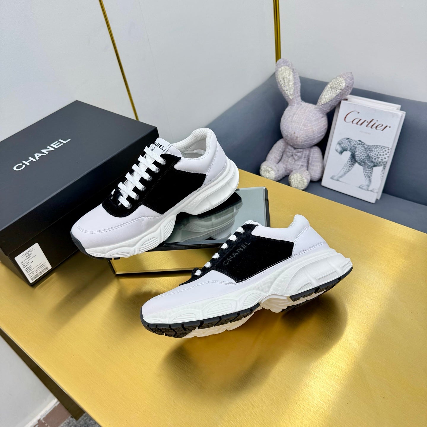 CC Chunky Sneakers Black White Suede Lambskin 927349