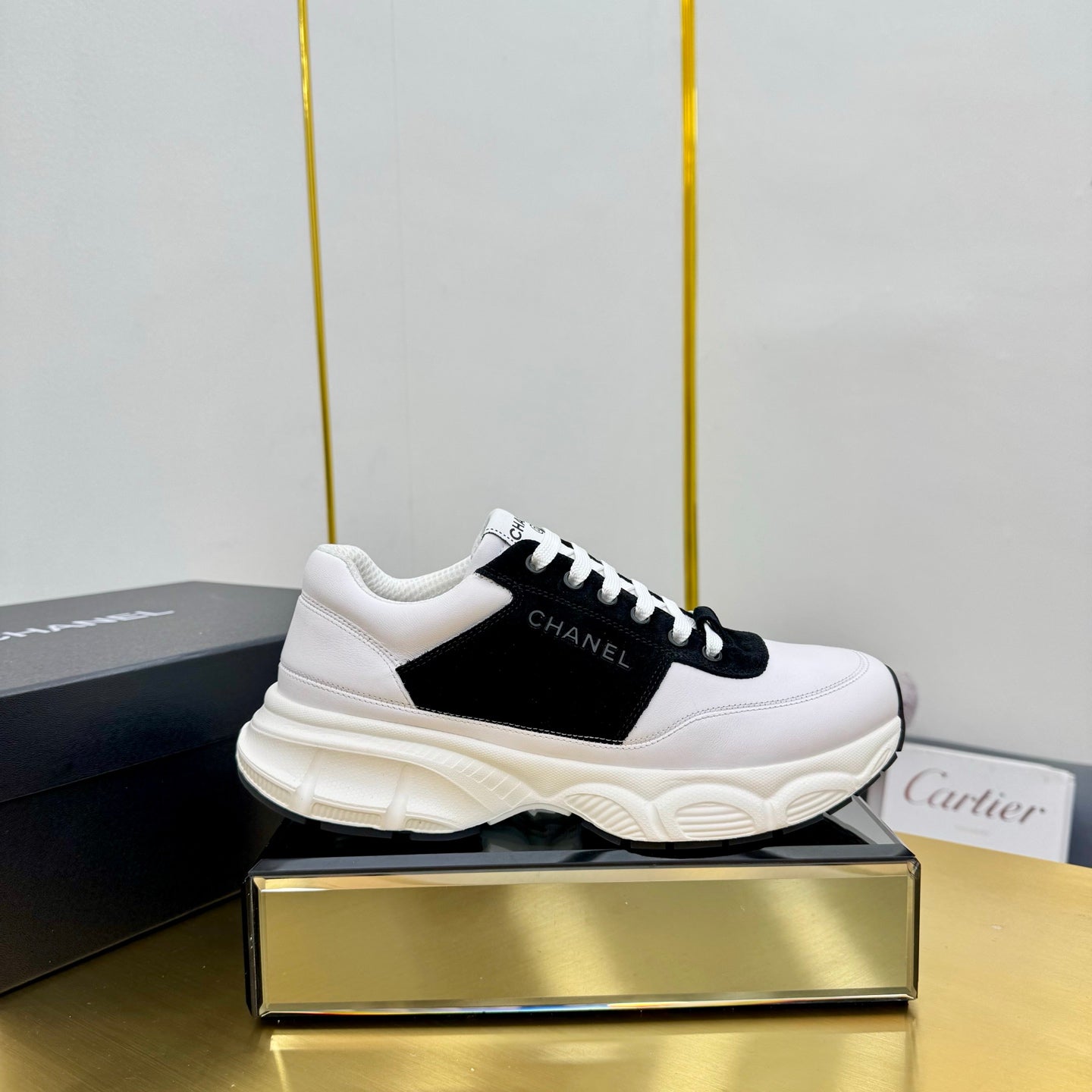 CC Chunky Sneakers Black White Suede Lambskin 927349