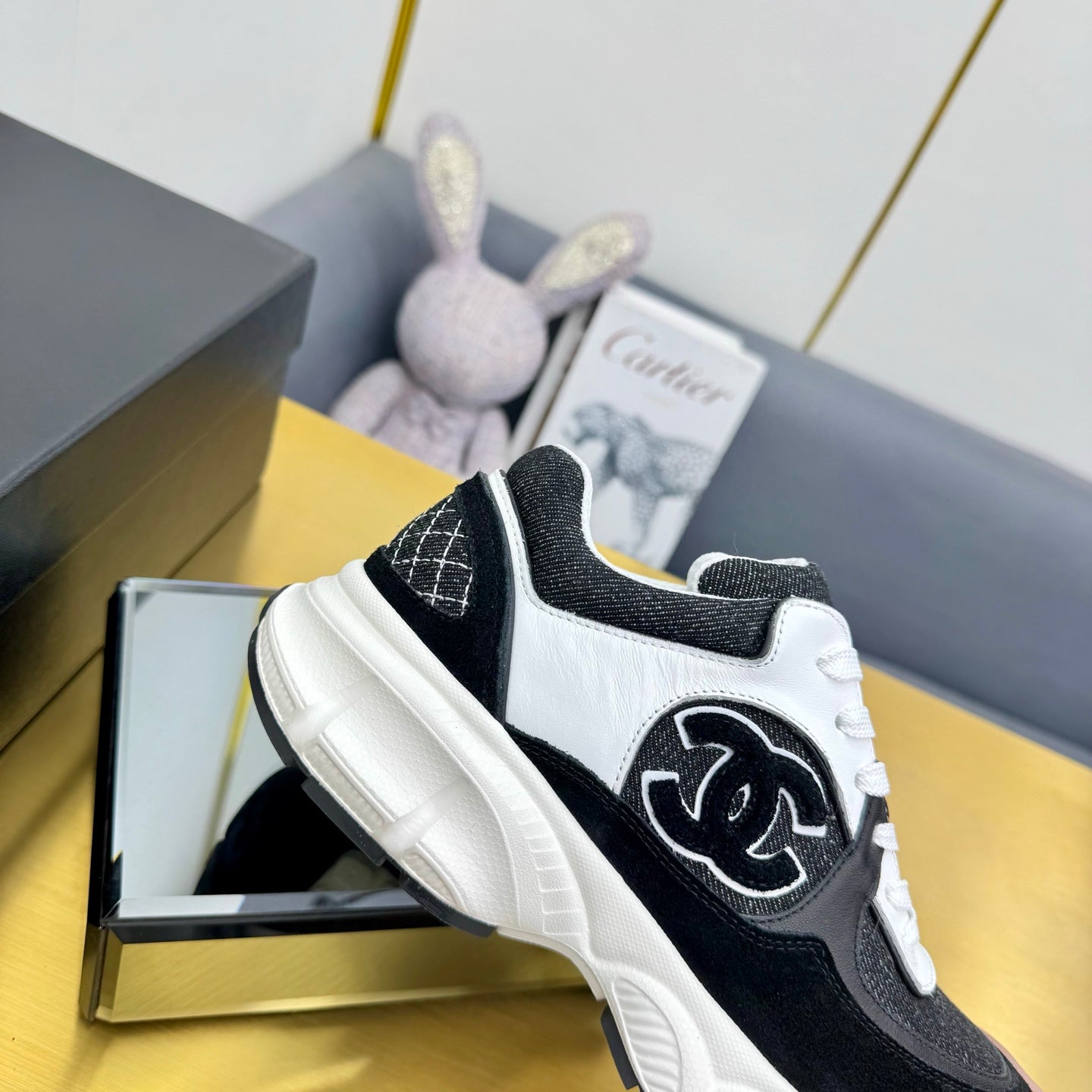 CC 26s Chunky Sneakers White Black Denim Suede 927332