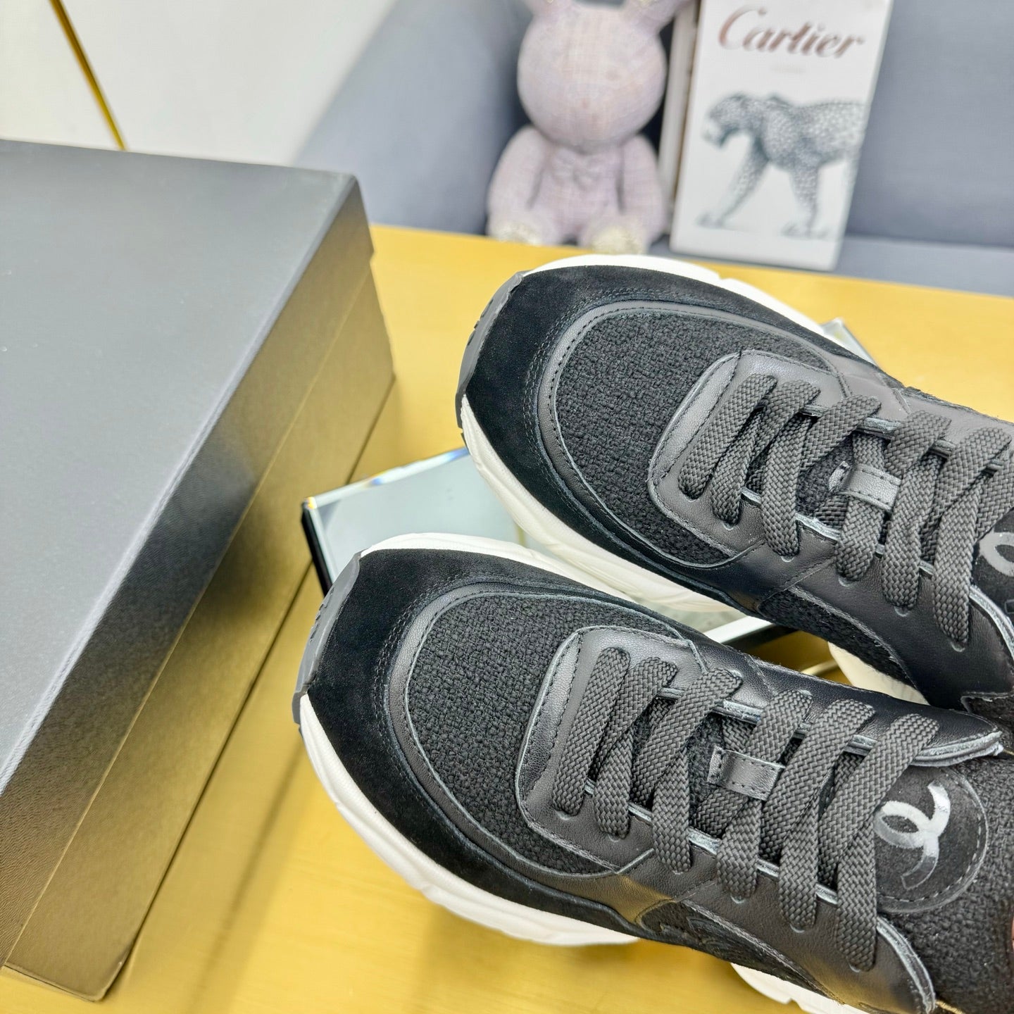 CC 26s Chunky Sneakers Black Calfskin Tweed 927329